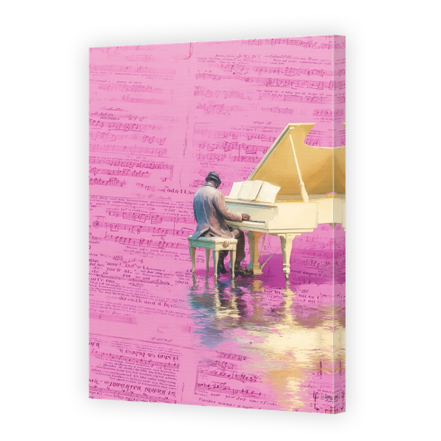 Man Playing Piano on Pink Sheet Music