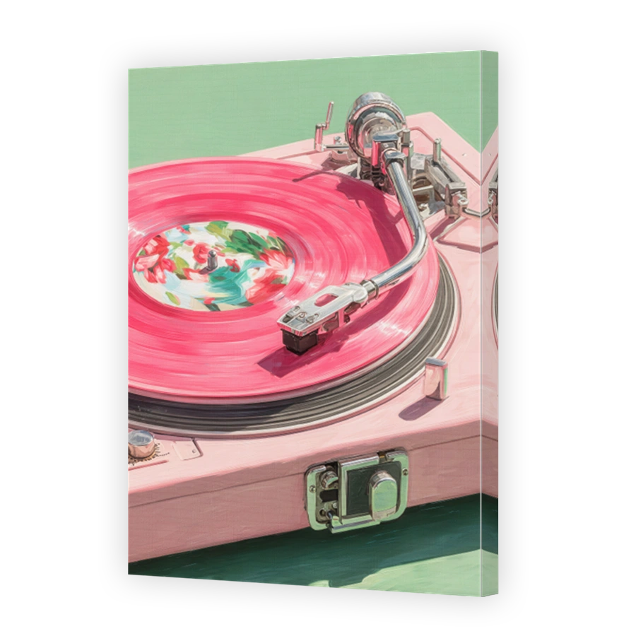 Retro Pink Record Player with Floral Detail