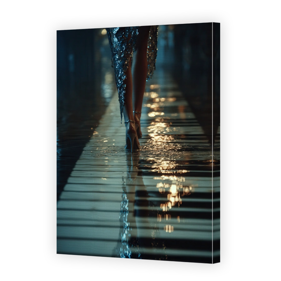 Glamorous Woman Walks on Piano Keys