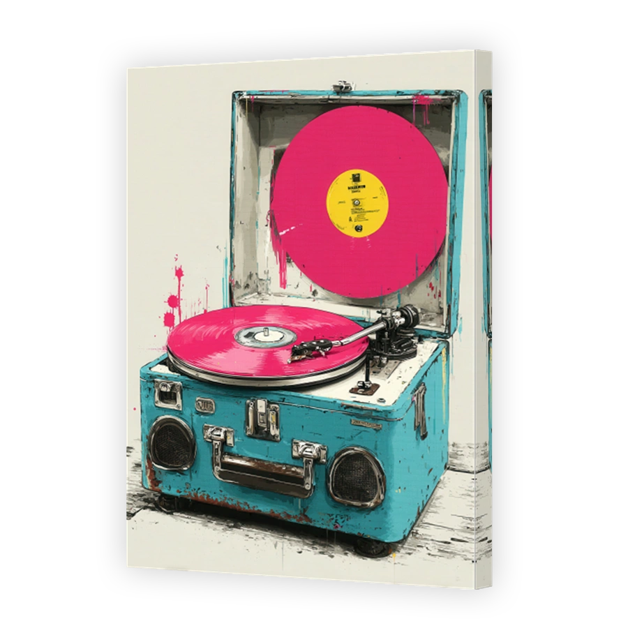 Vibrant Pink Record Player Art