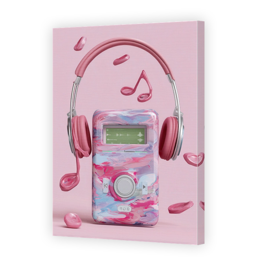 Vibrant Headphones and Music Player Art