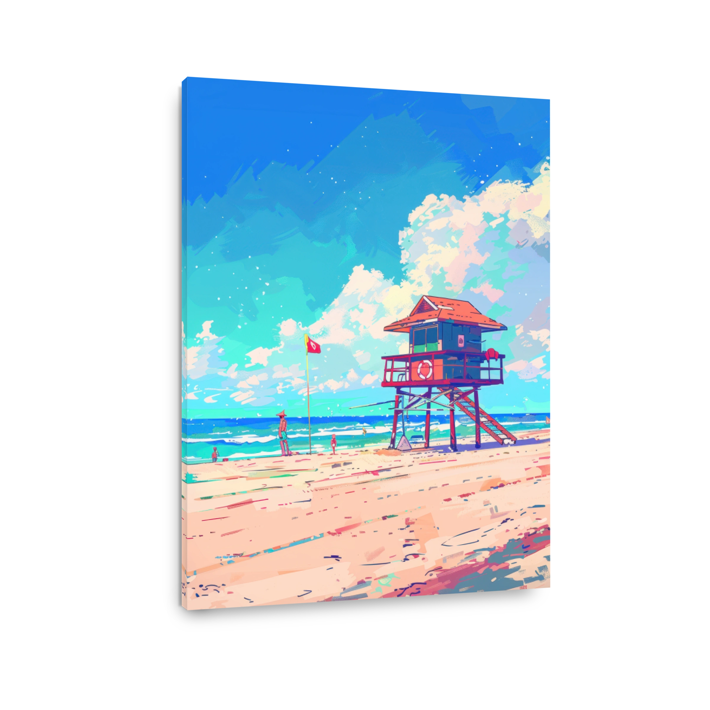 Vibrant Beach Scene with Lifeguard Tower