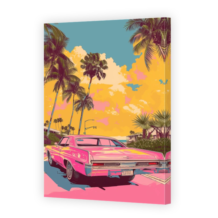Pink Vintage Car in Sunny Miami