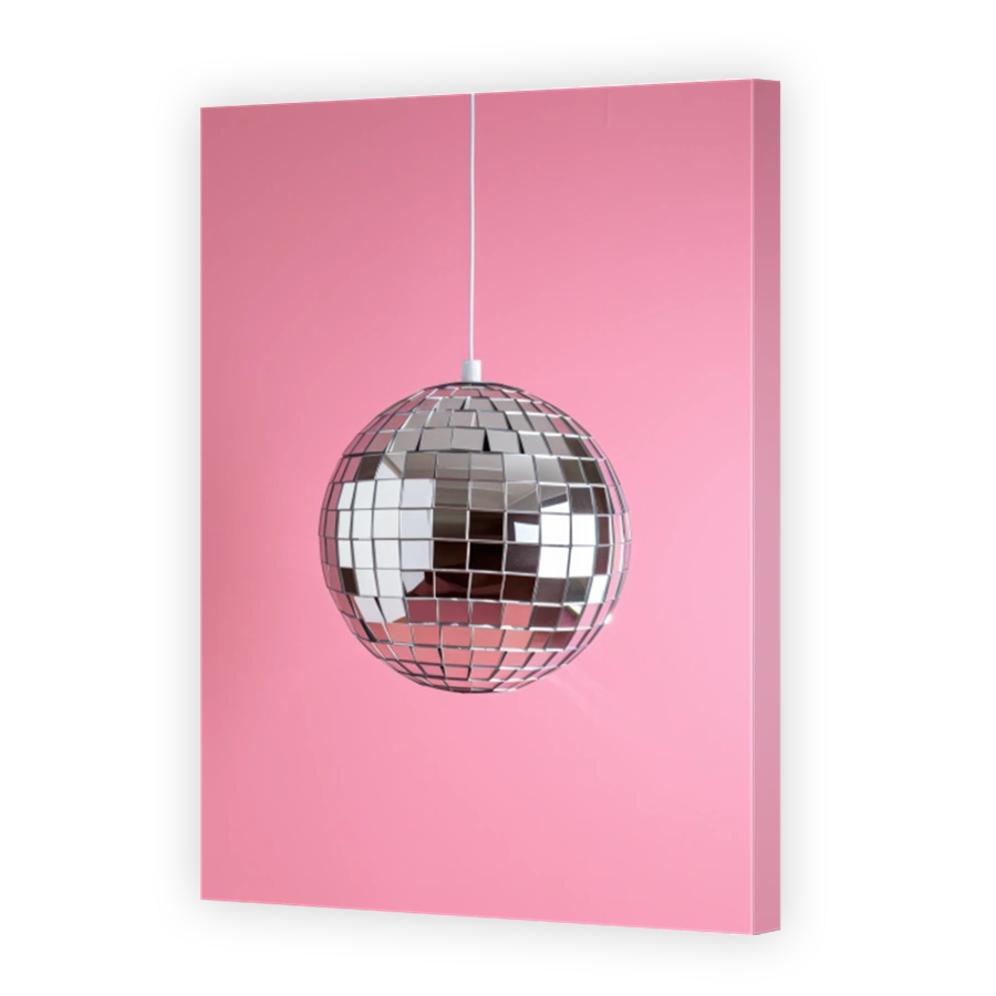 Silver Disco Ball on Pink Background