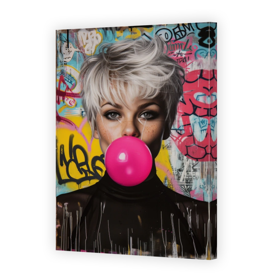 Woman Blowing Pink Bubblegum