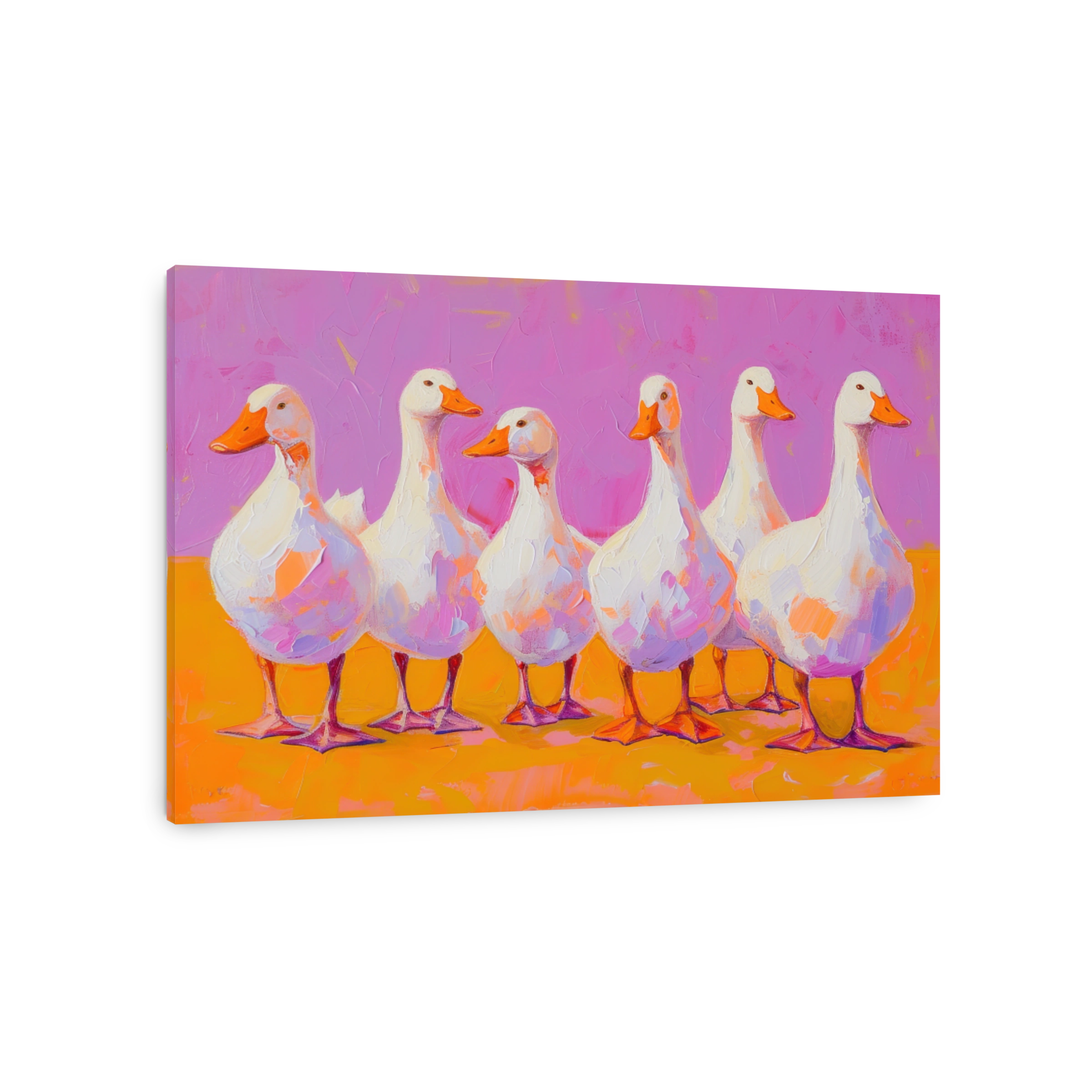 Whimsical White Ducks Oil Painting