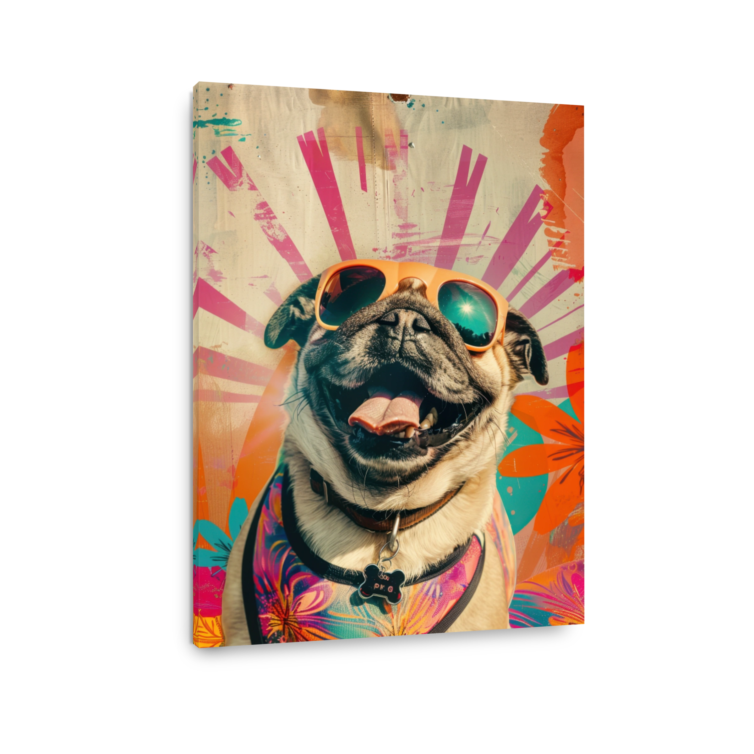 Joyful pug in retro pop art style