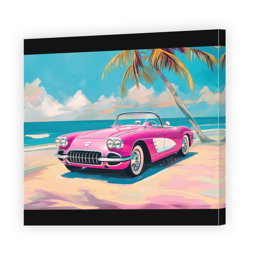 Pink Convertible on a Sunny Beach