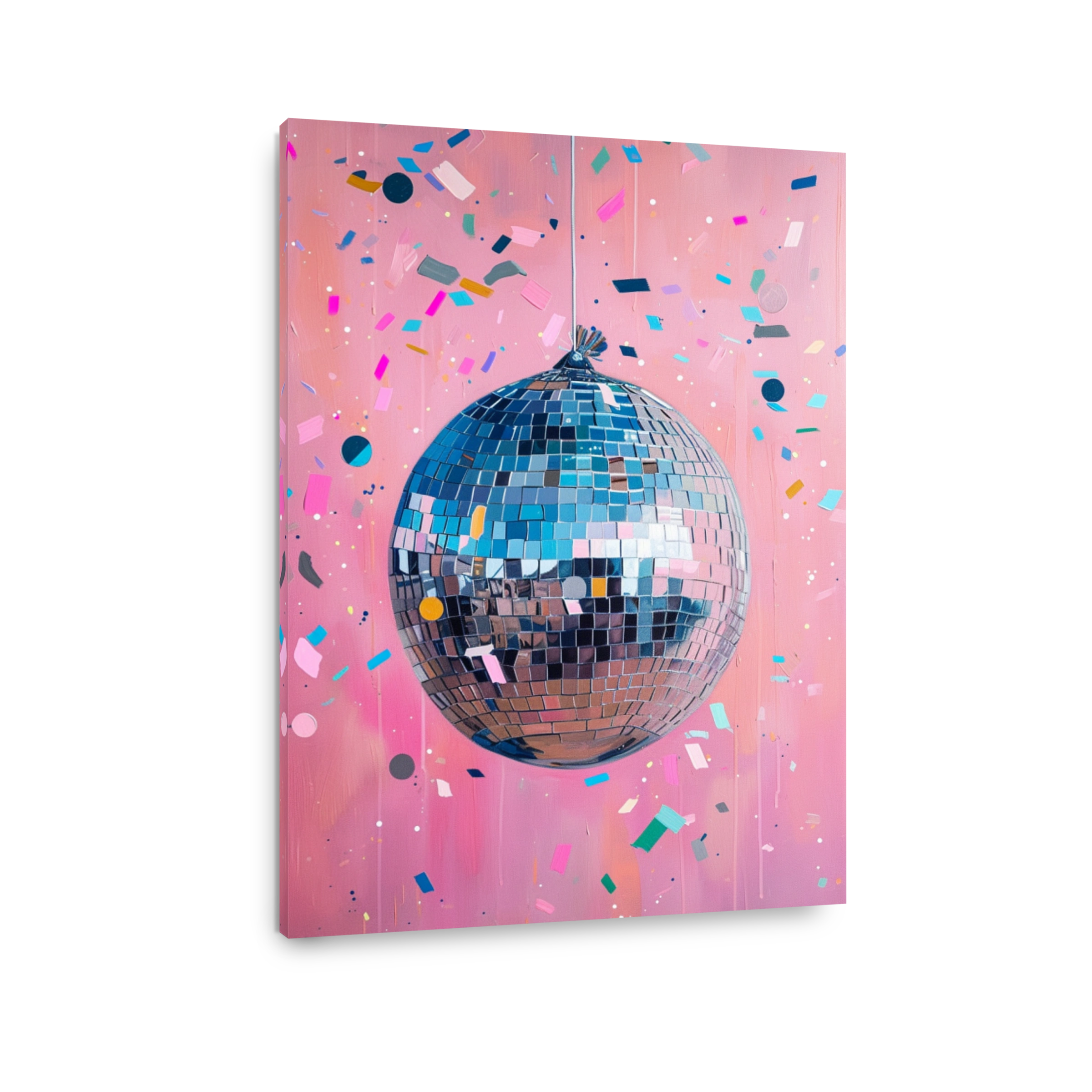 Shiny Disco Ball on Pink Background