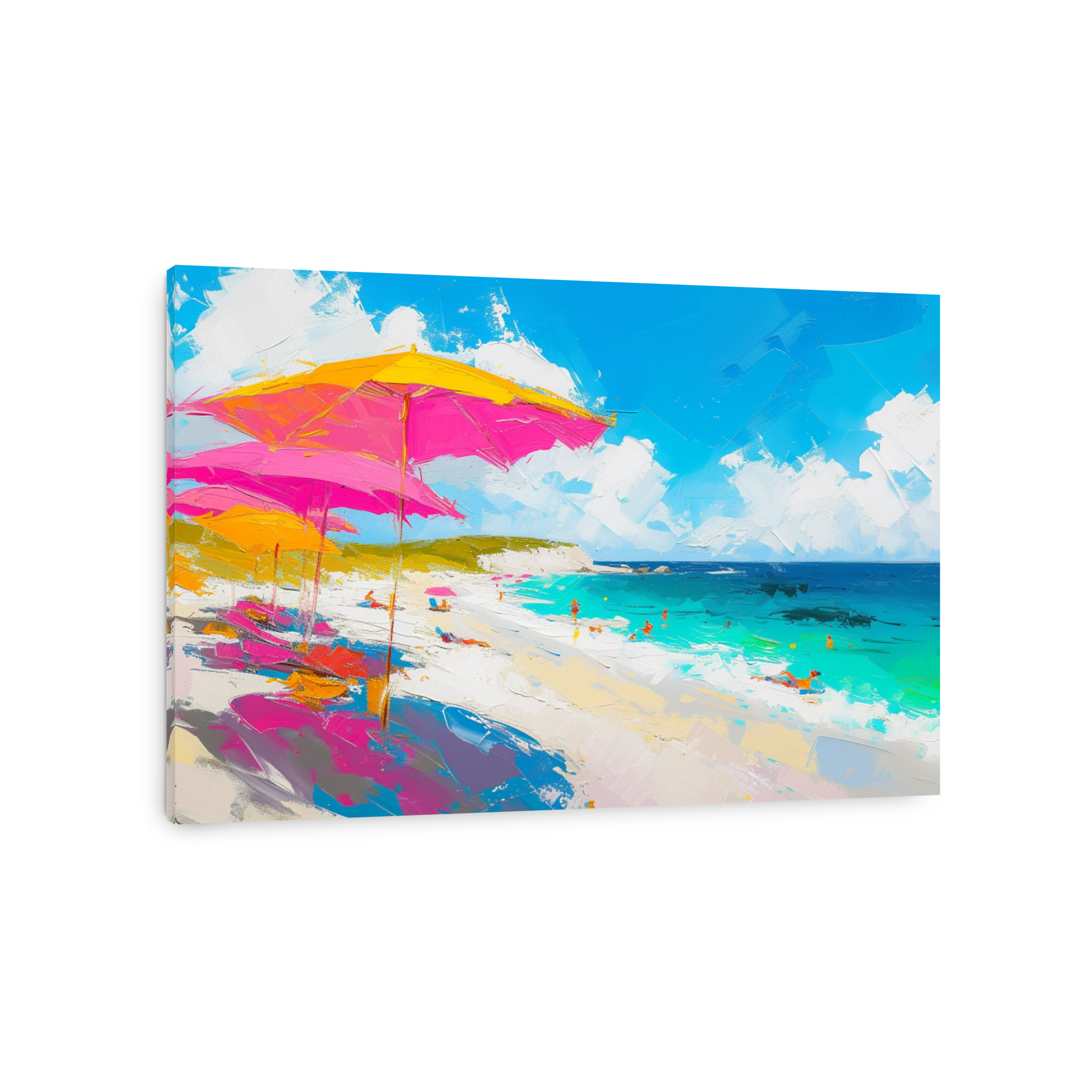 Vibrant Beach Scene with Umbrellas