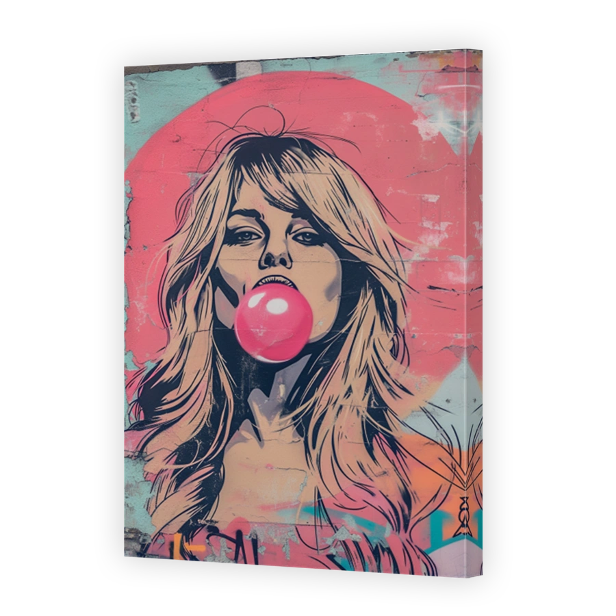 Playful Portrait of a Woman Blowing Bubblegum