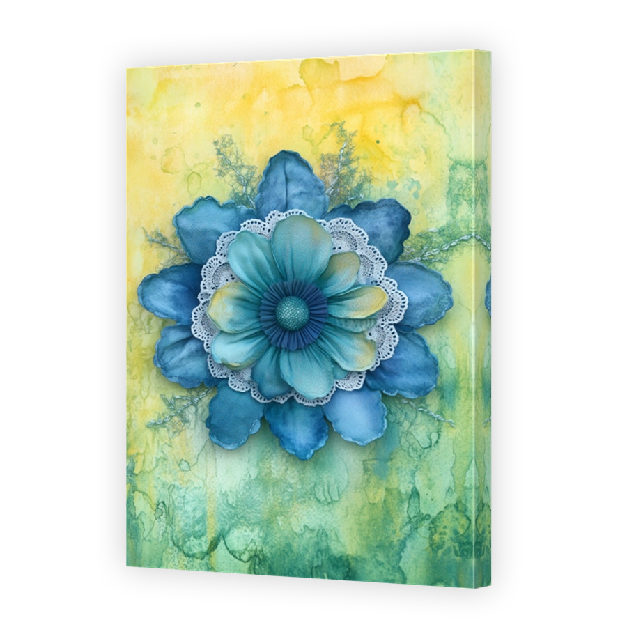 Whimsical Blue Fabric Flower Art