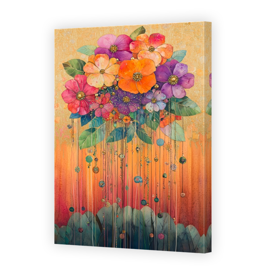 Whimsical Floral Arrangement with Hanging Ornaments