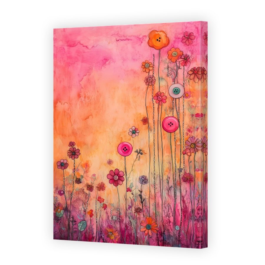 Whimsical Button Flowers Painting