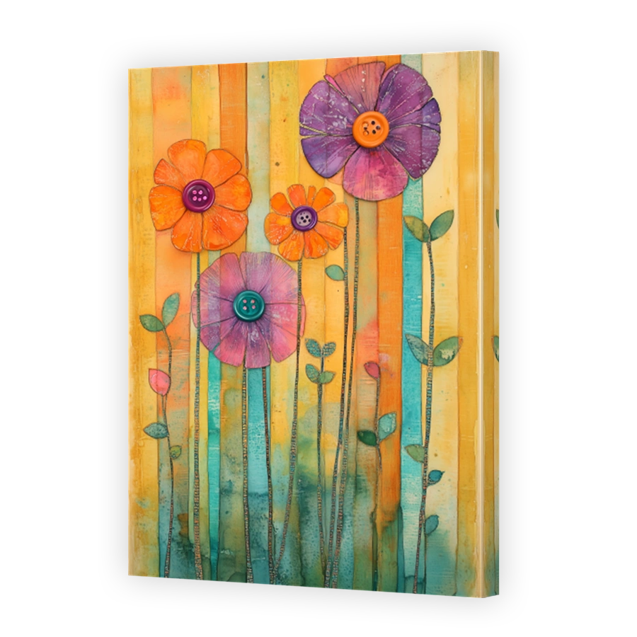 Whimsical Button Flowers Art