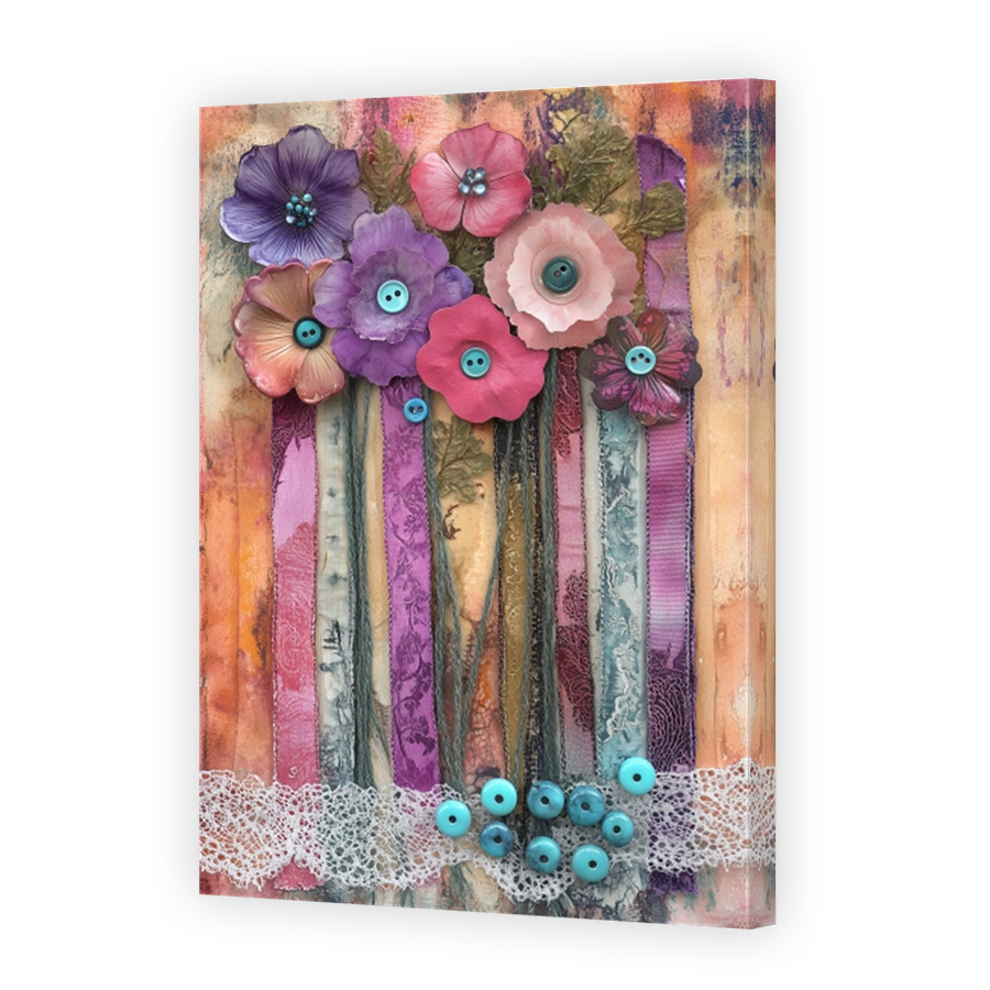 Whimsical Floral Textile Collage