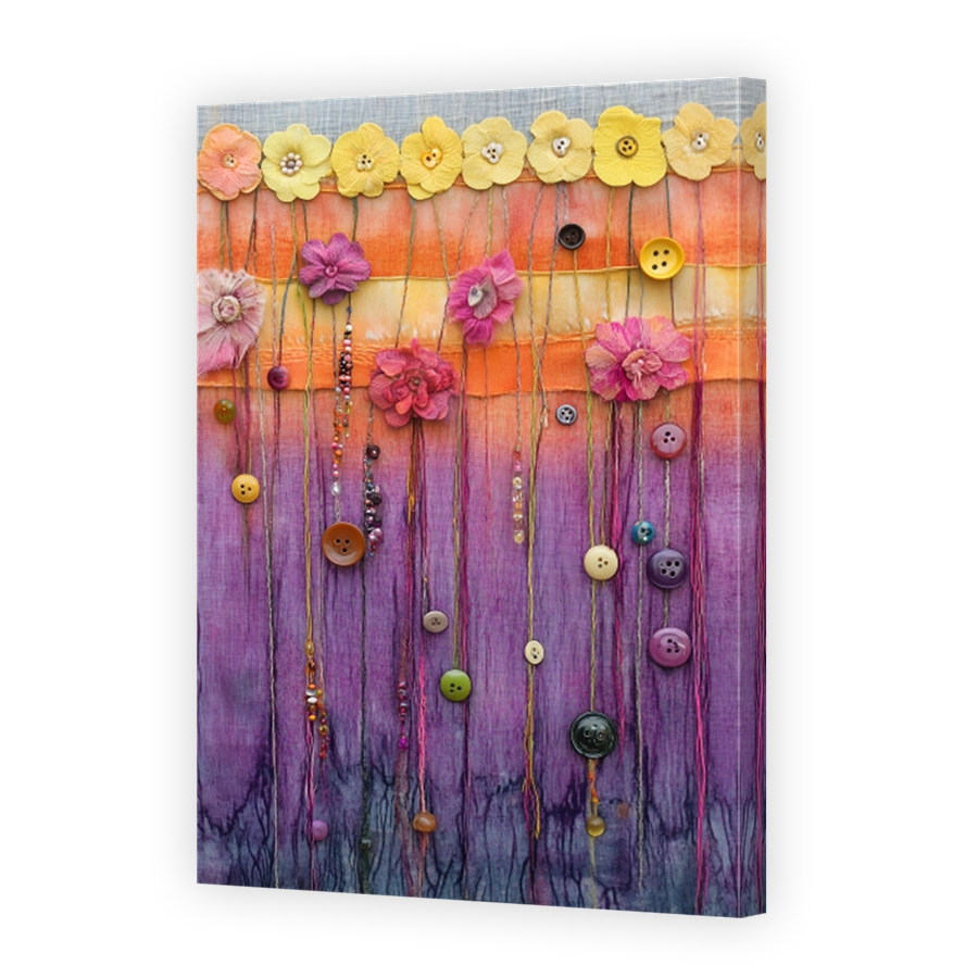 Whimsical Floral Textile Wall Hanging