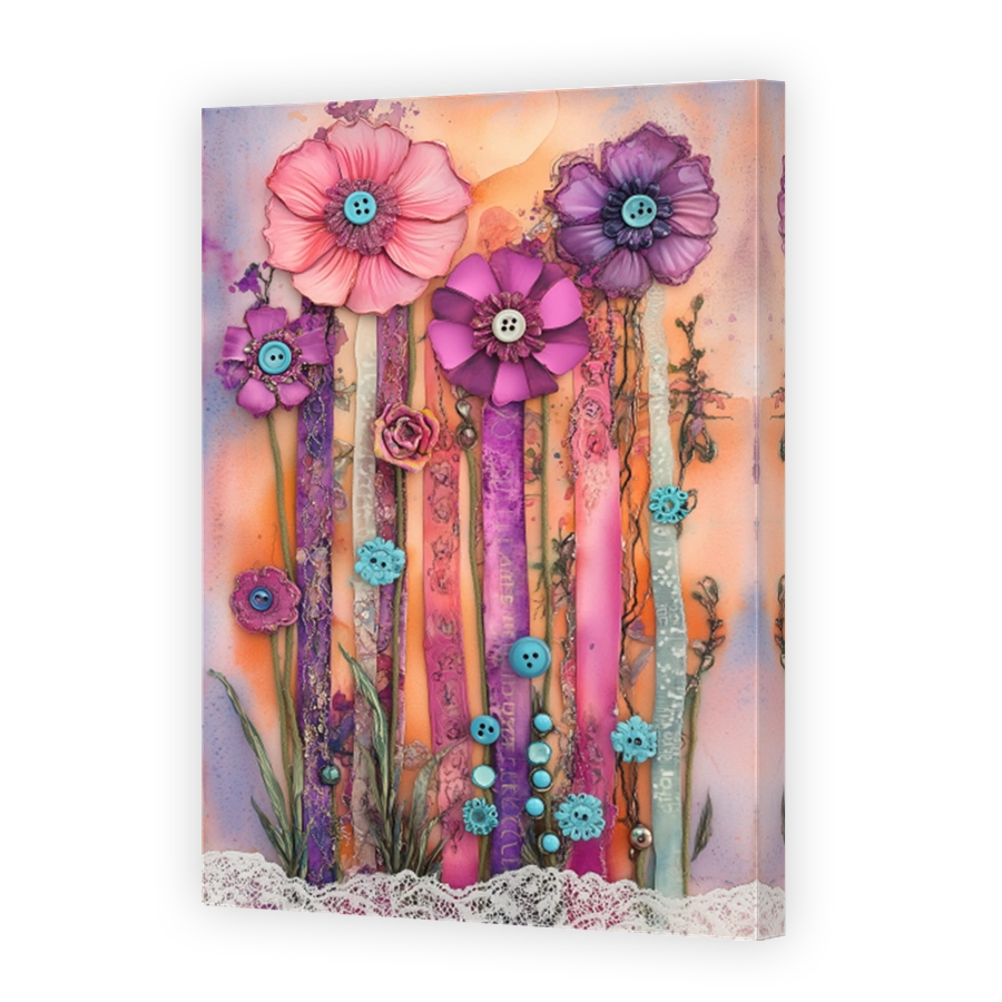 Whimsical Floral Collage with Buttons