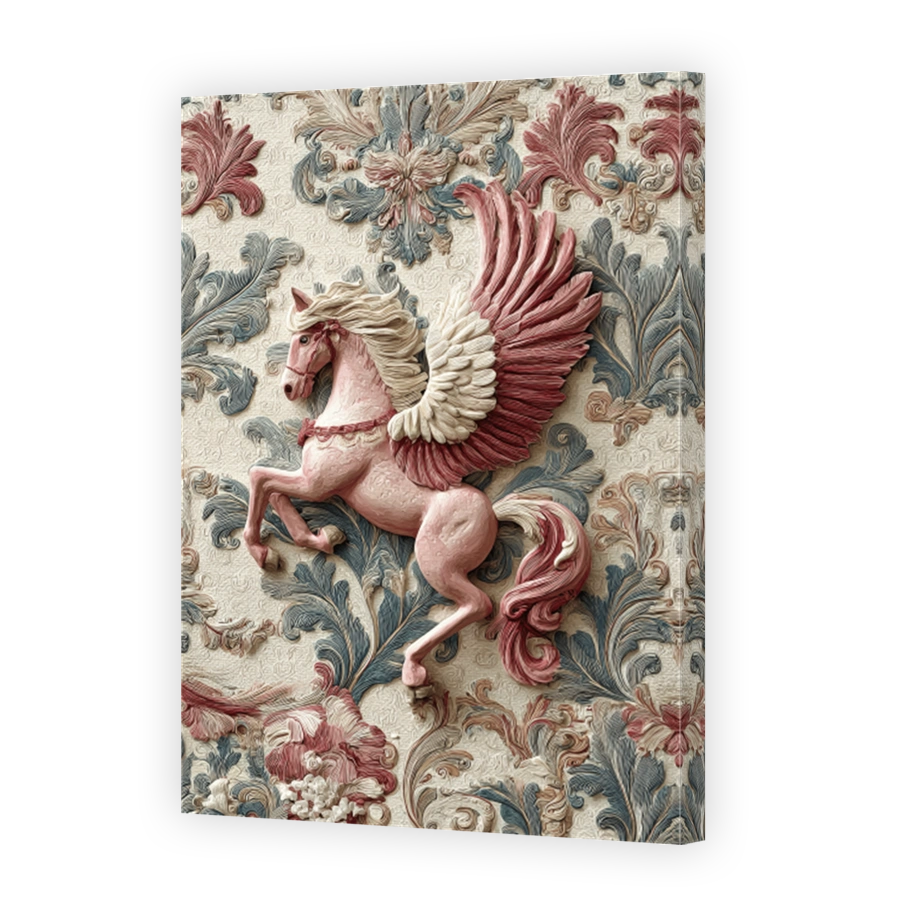 Pink Pegasus with Ornate Floral Background