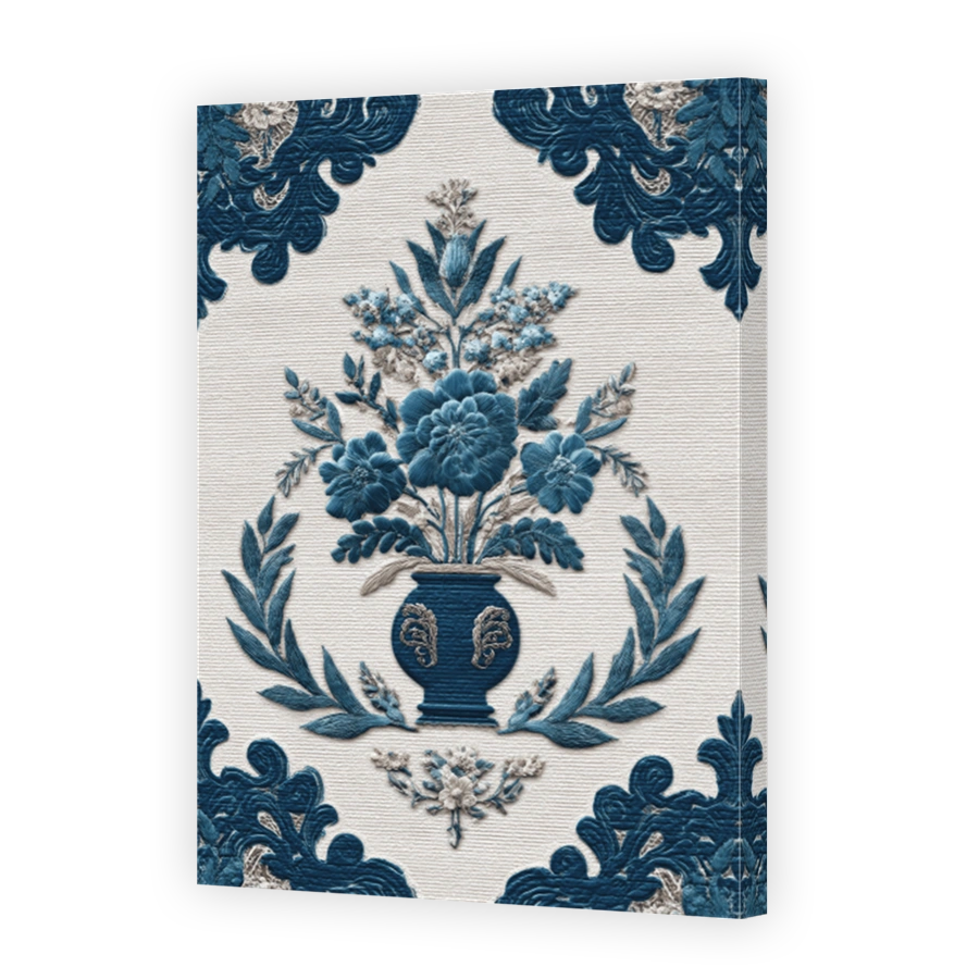 Elegant Blue Floral Embroidery Art
