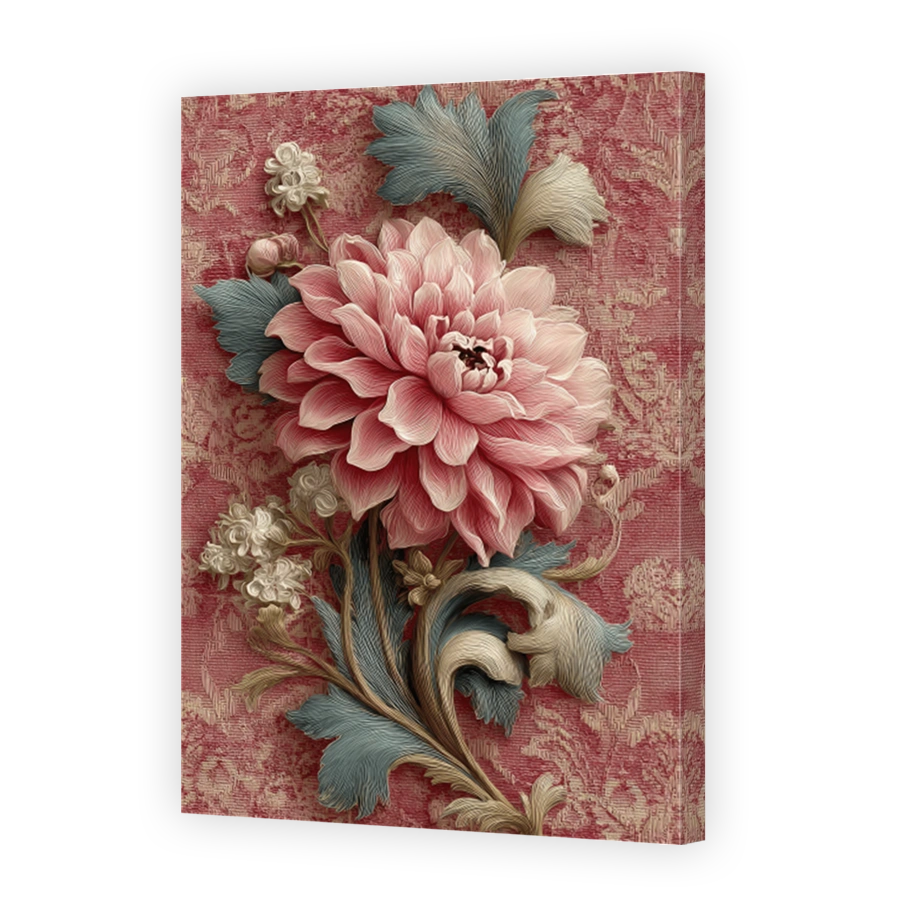 Pink Dahlia with Damask Background
