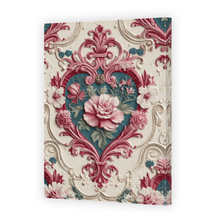 Elegant Pink and Teal Damask Floral Art