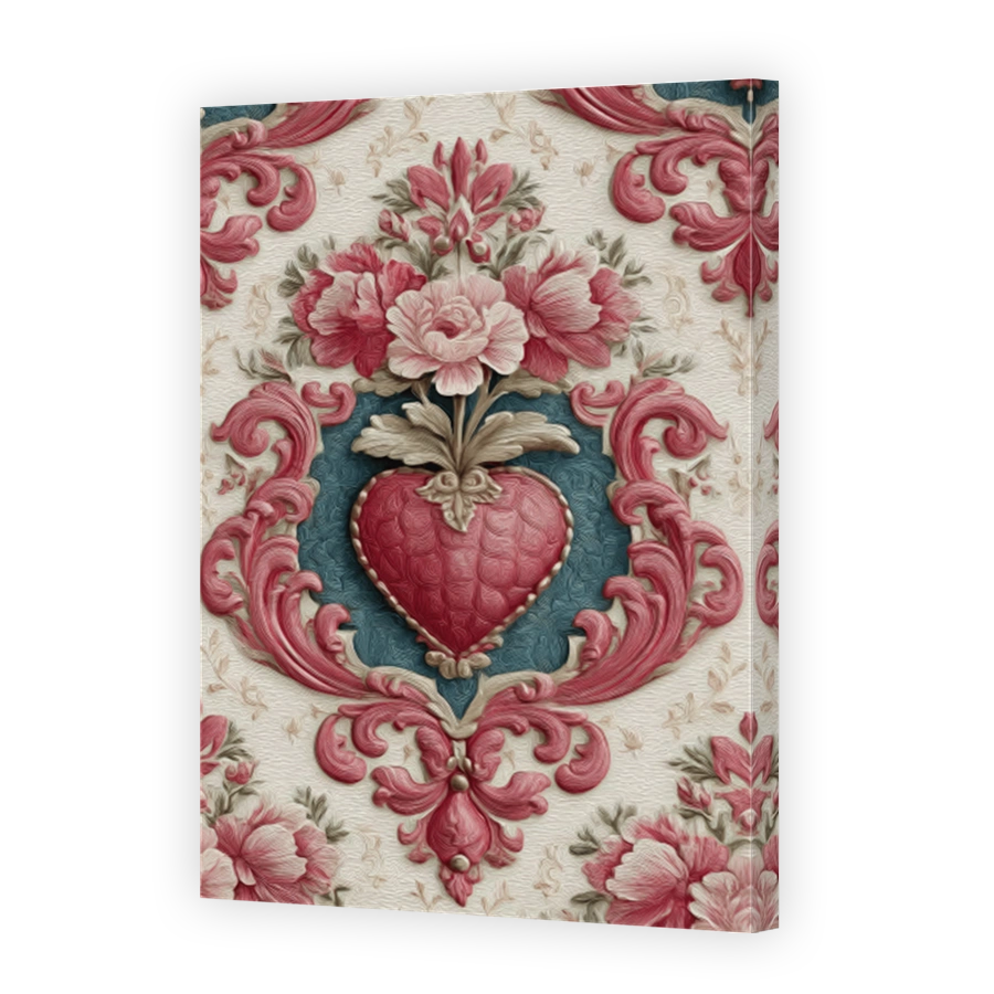 Romantic Damask Heart Floral Art