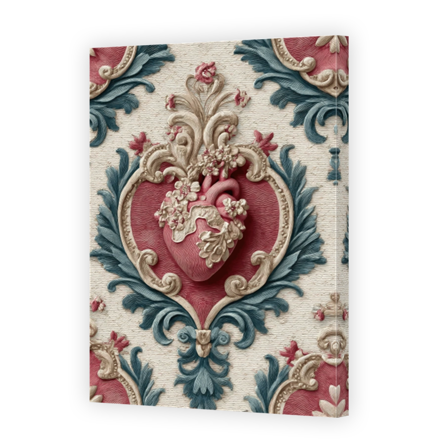 Ornate Heart Floral Damask Wall Art