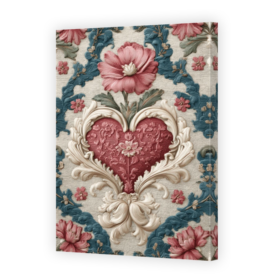 Embossed Damask Floral Heart Art