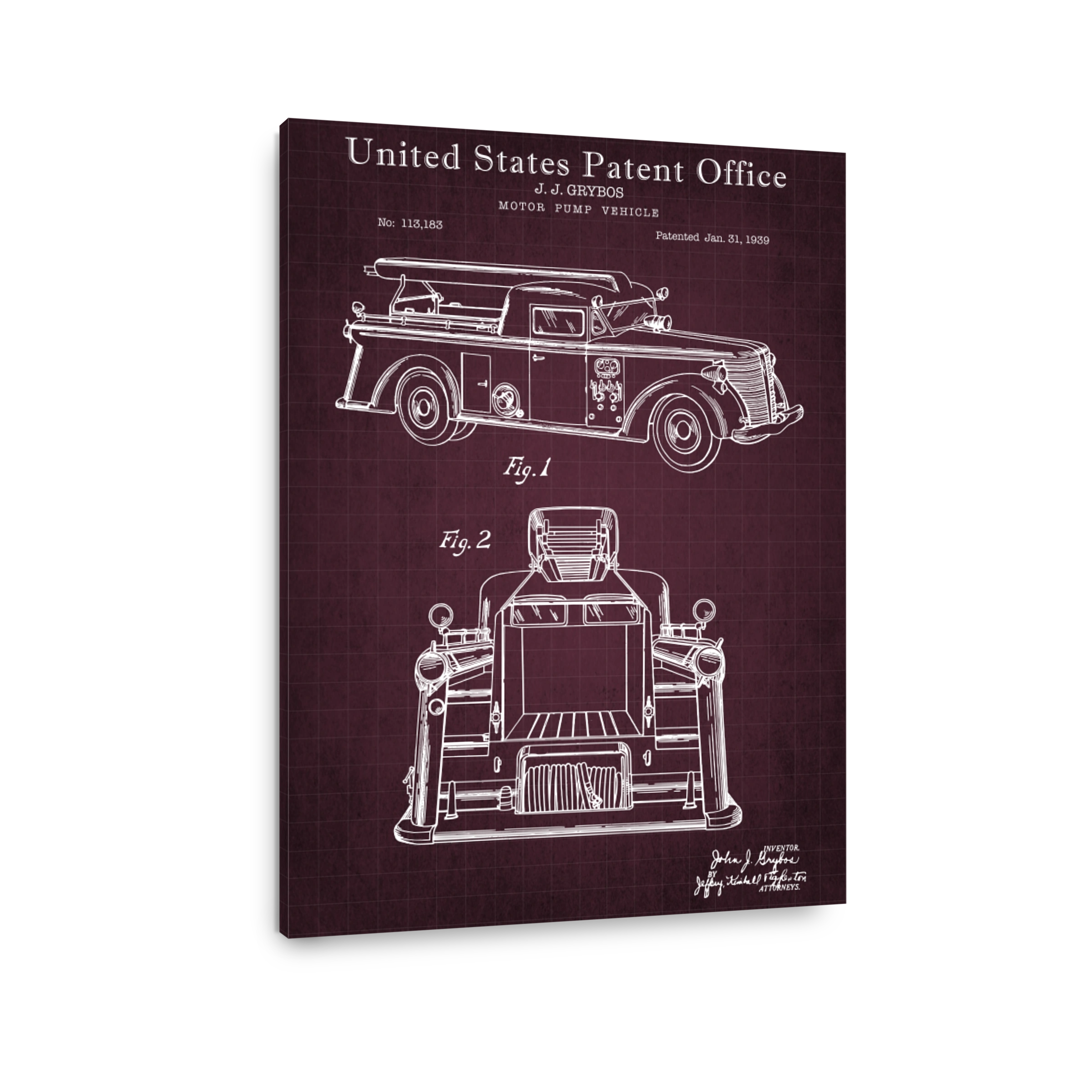 Vintage Fire Truck Patent Blueprint