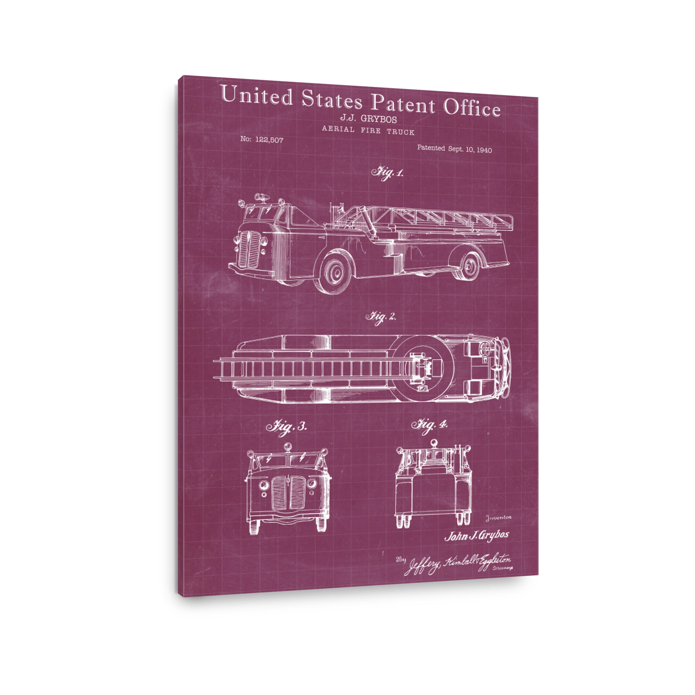 Fire Truck Patent Blueprint Art