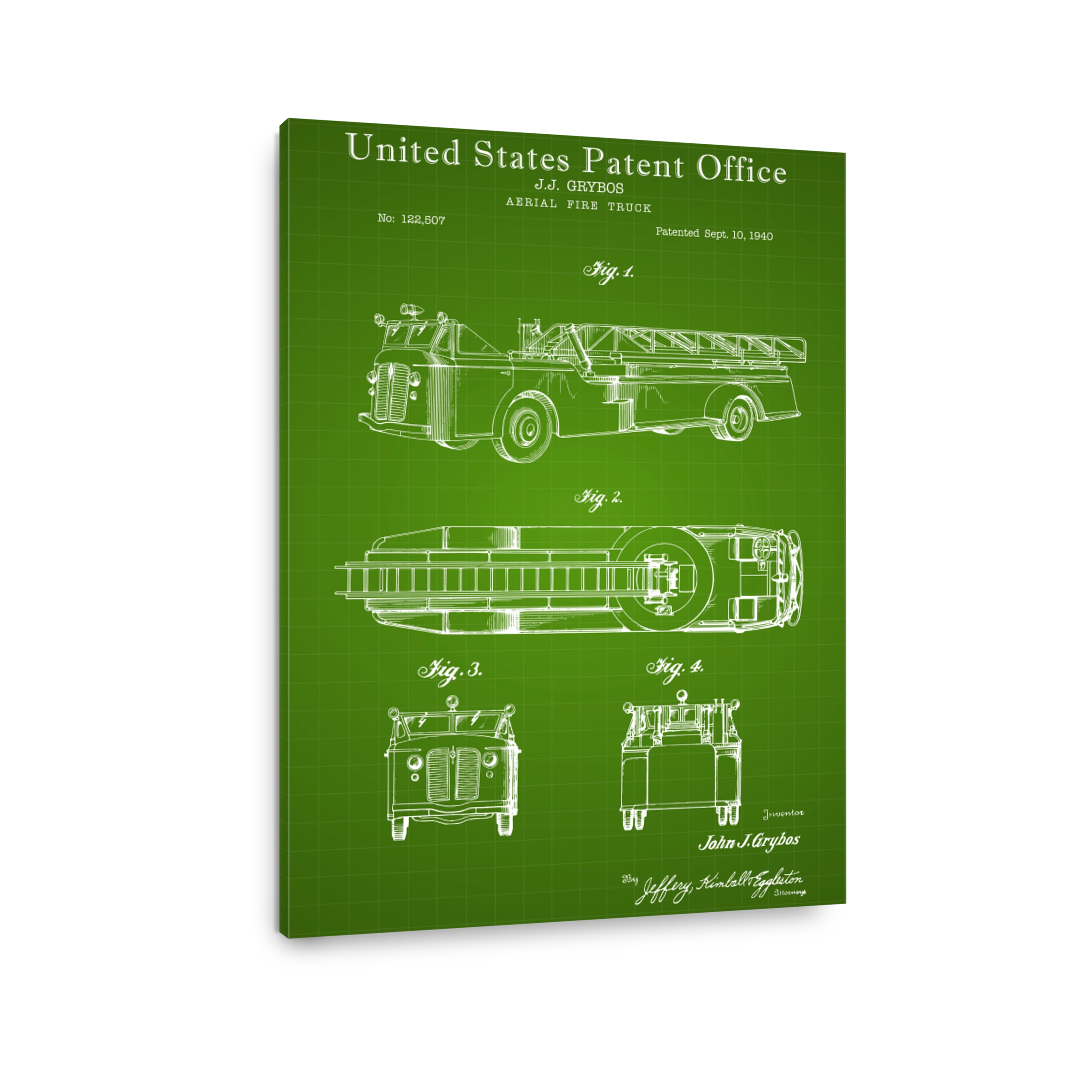 Fire Truck Patent Blueprint Art