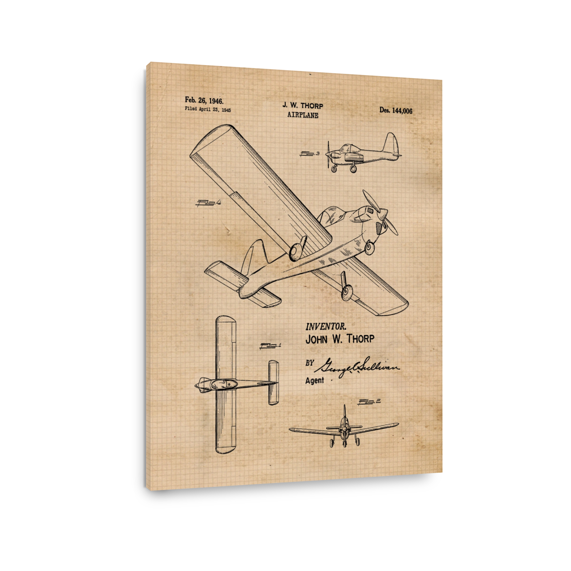 Vintage Airplane Blueprint Art