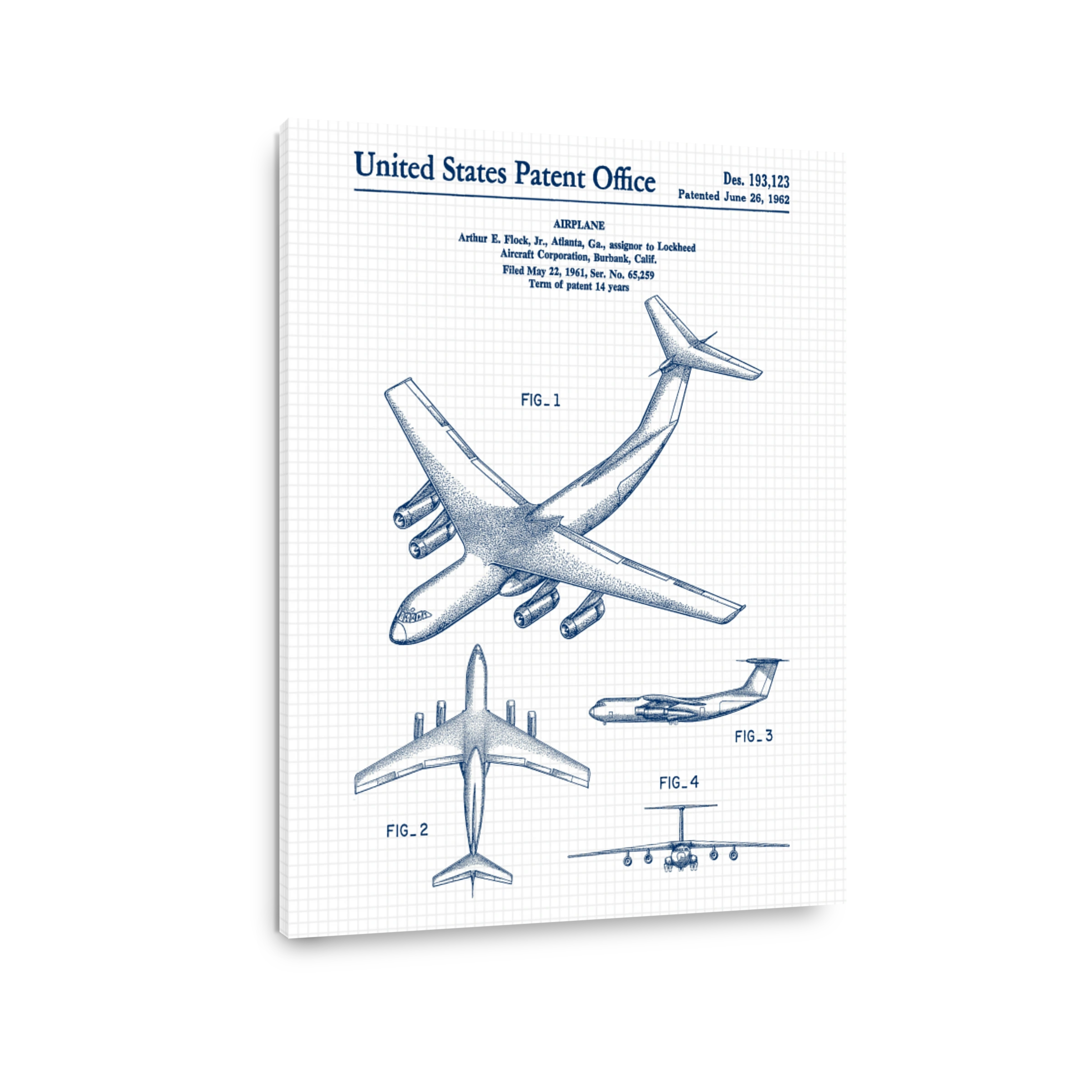 Airplane Patent Blueprint Art