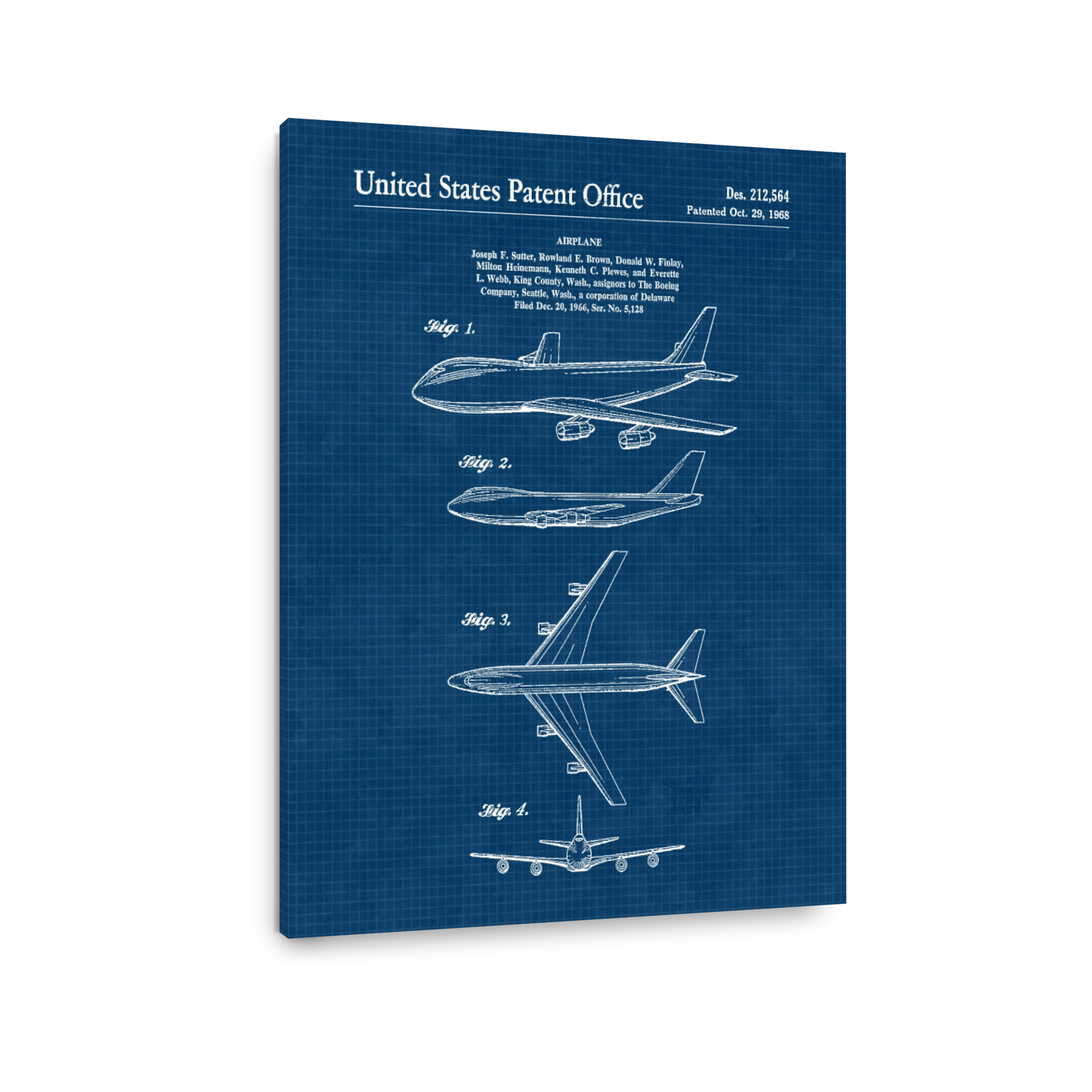 Vintage Airplane Patent Blueprint Art