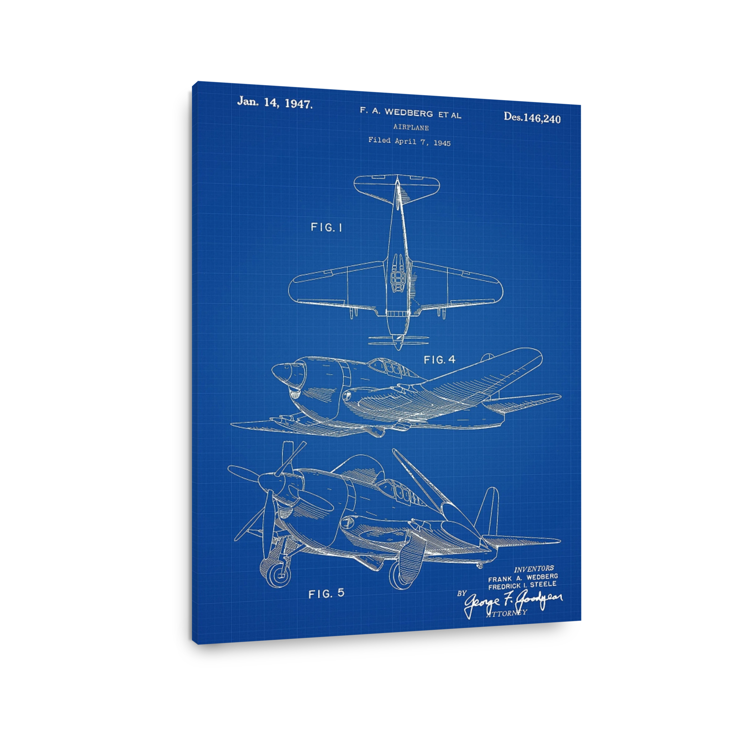 Vintage Airplane Blueprint Art