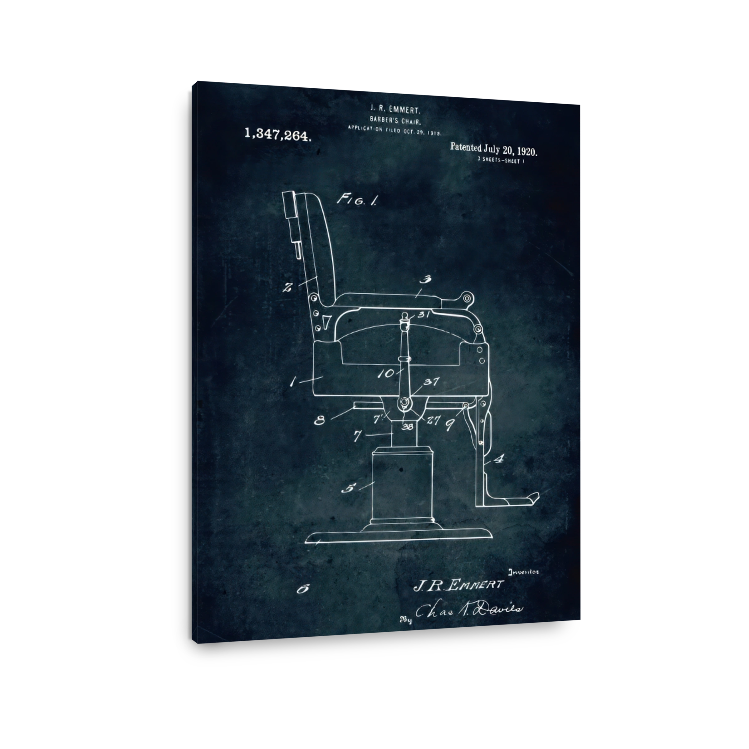 J. R. Emmert Barber Chair Patent Blueprint
