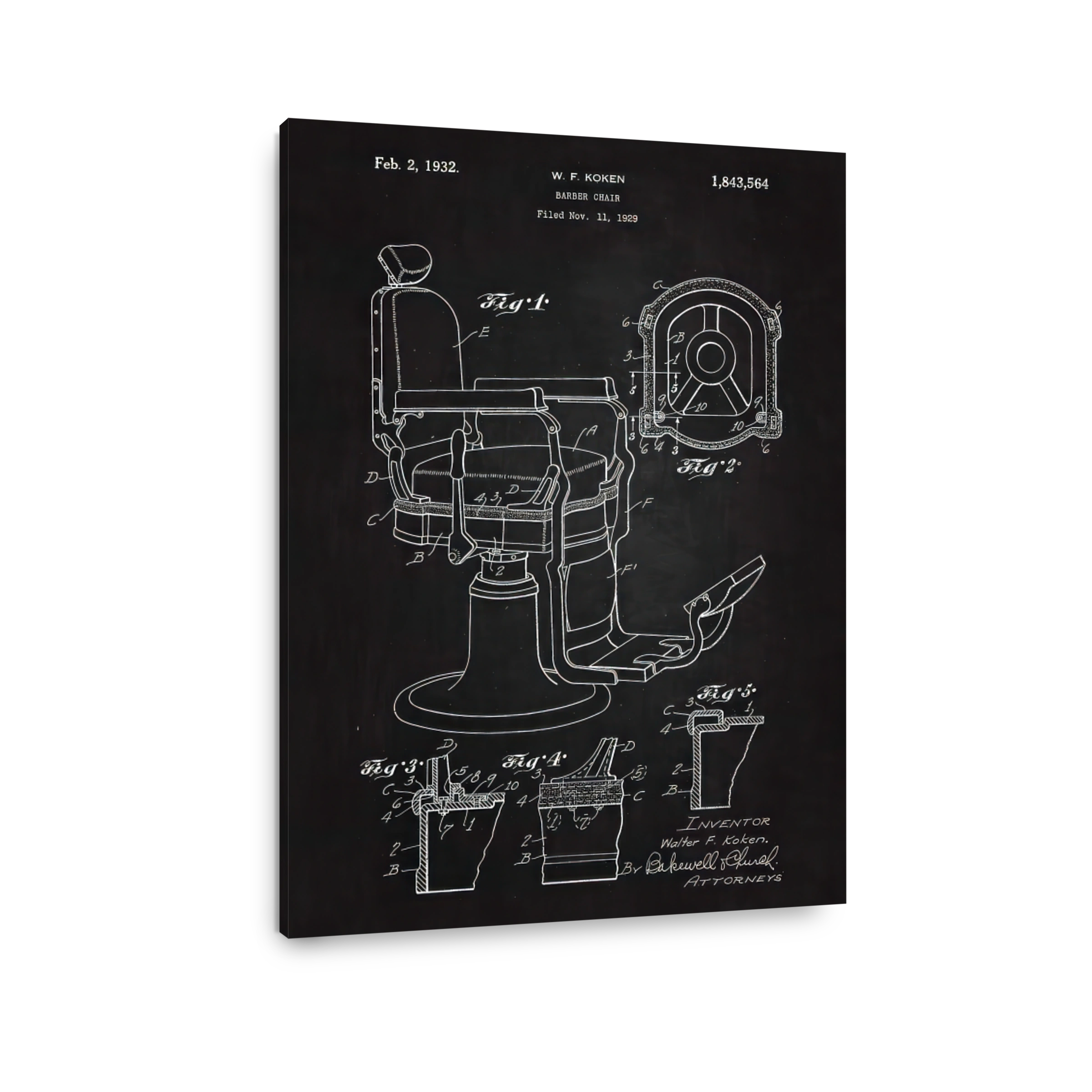 Vintage Barber Chair Blueprint Art