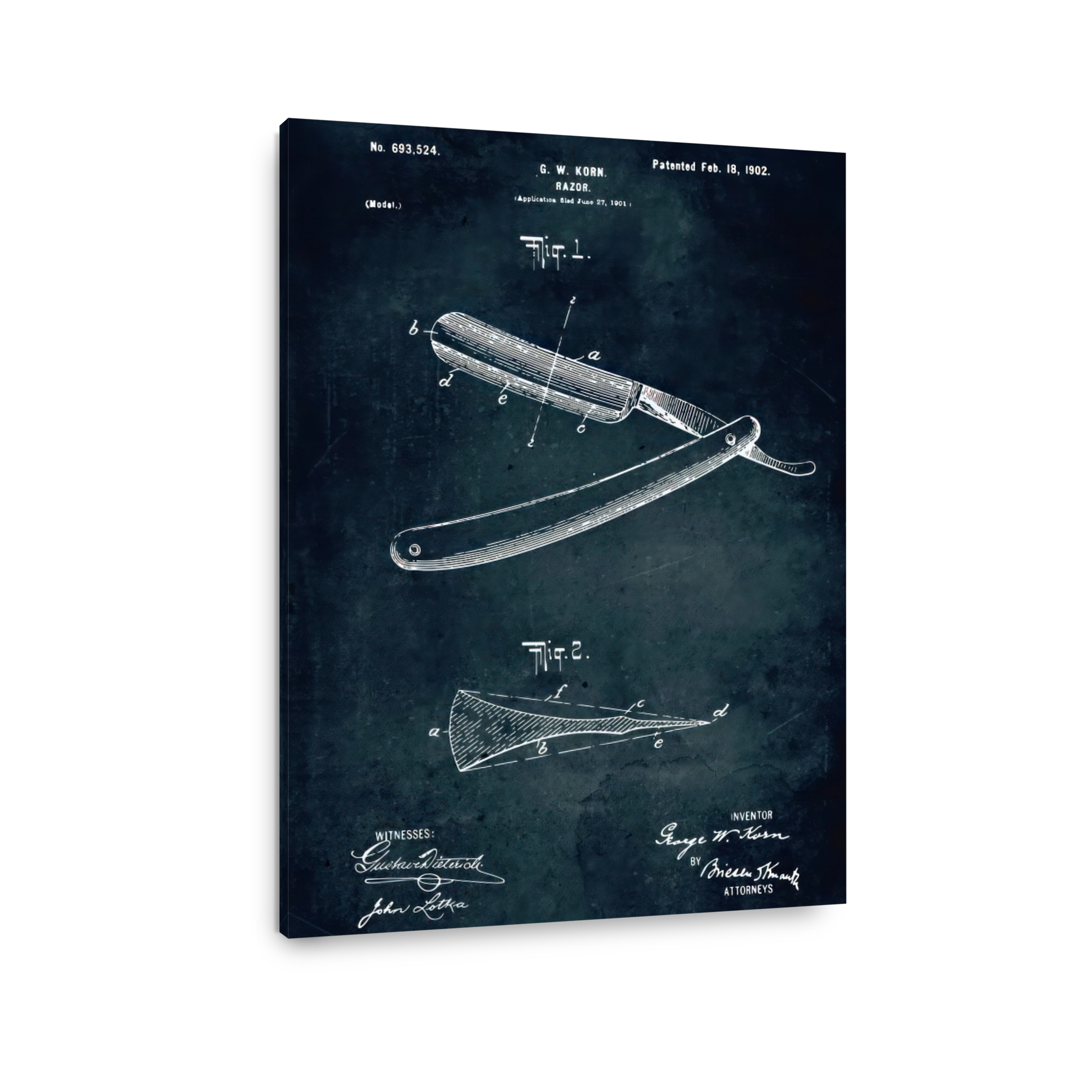 Vintage Razor Patent Blueprint Art