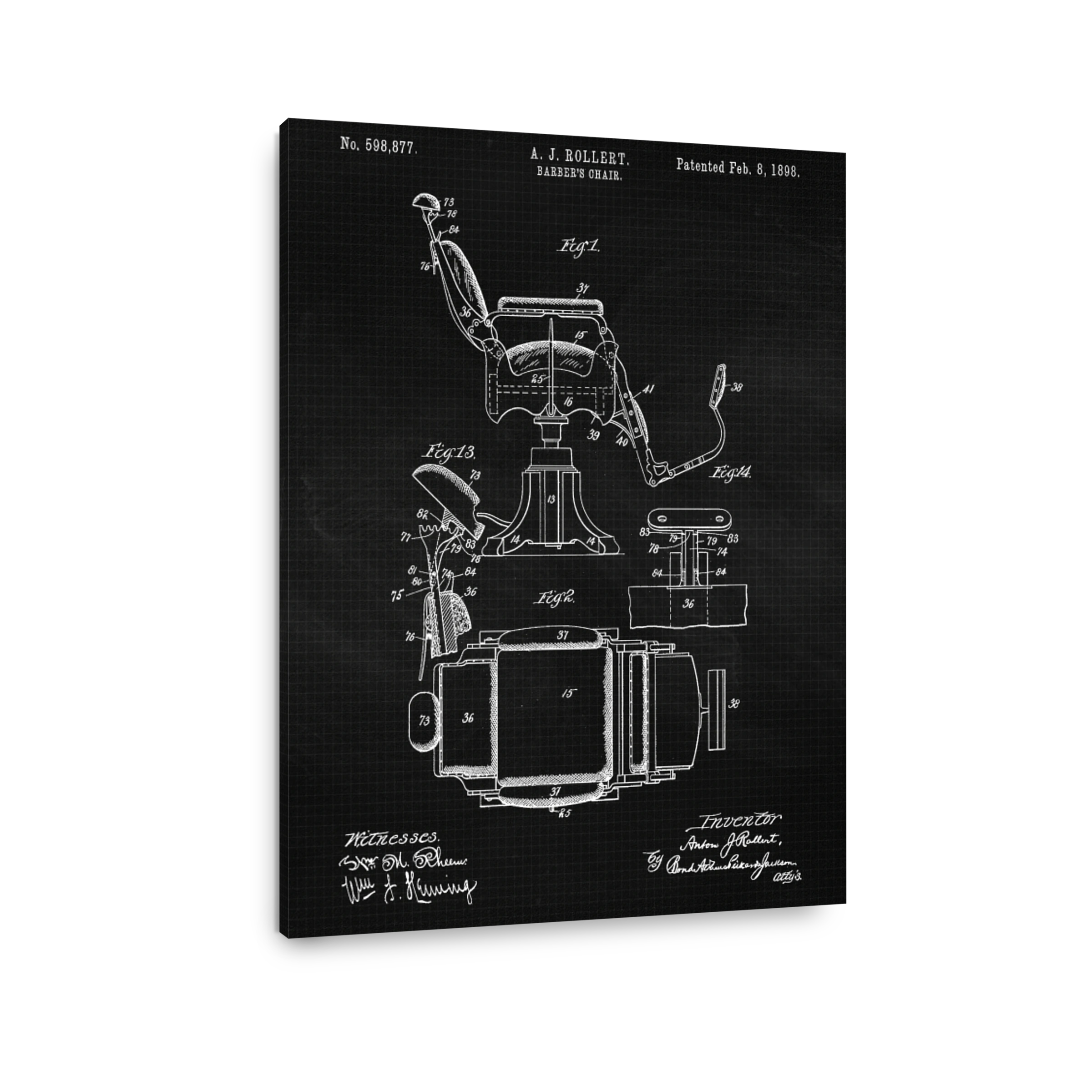 Vintage Barber's Chair Patent Blueprint