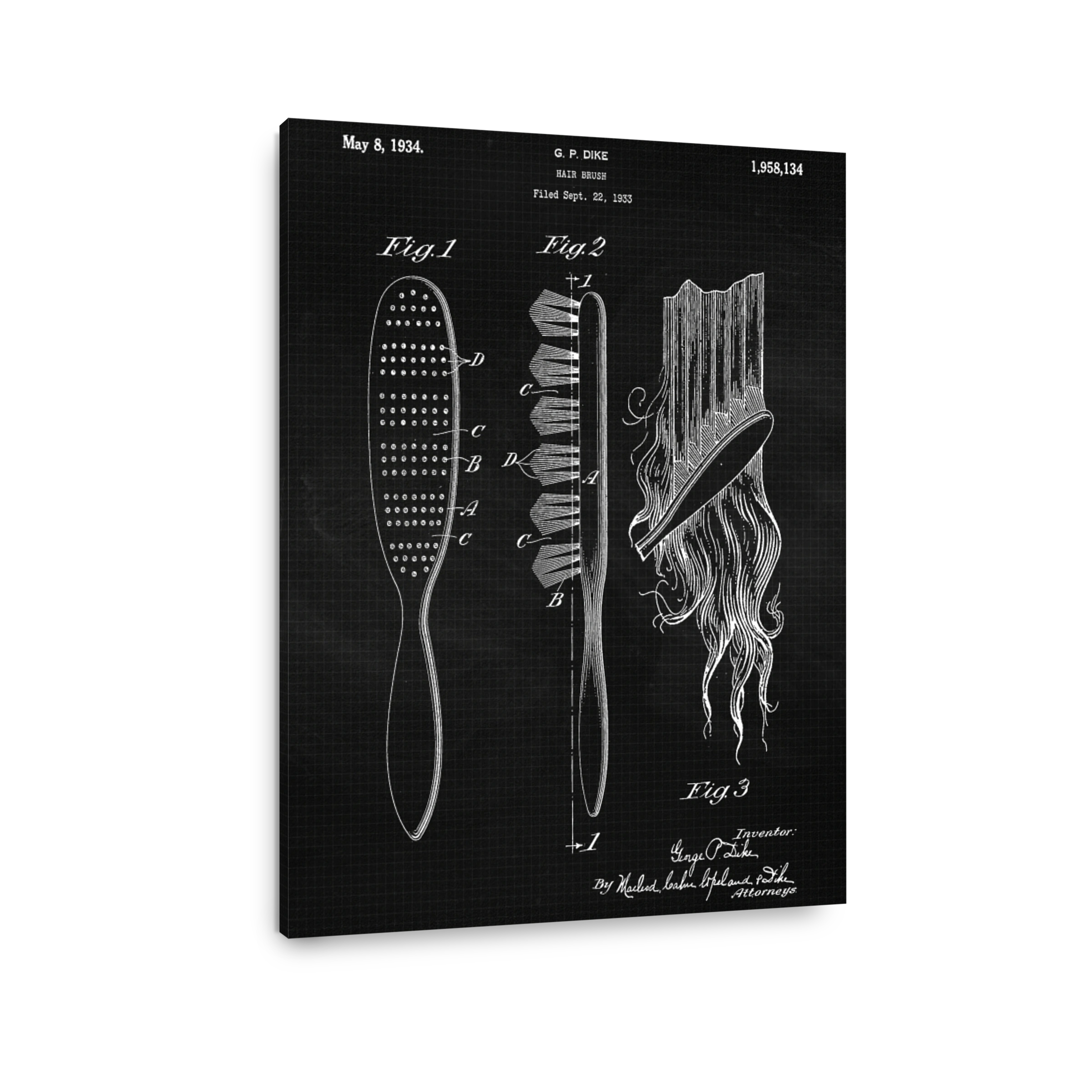 Vintage Hair Brush Patent Blueprint