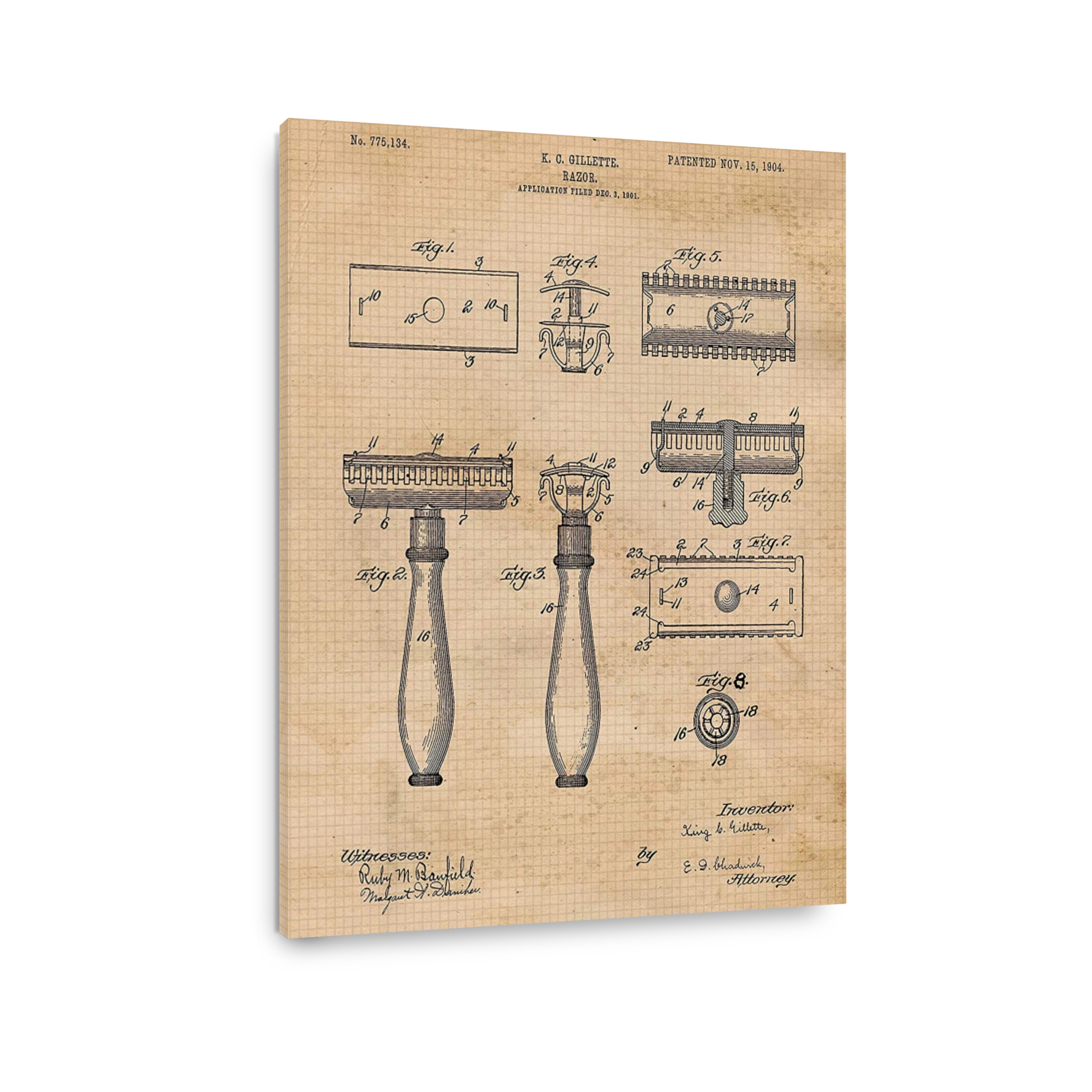 Vintage Gillette Razor Patent Drawing