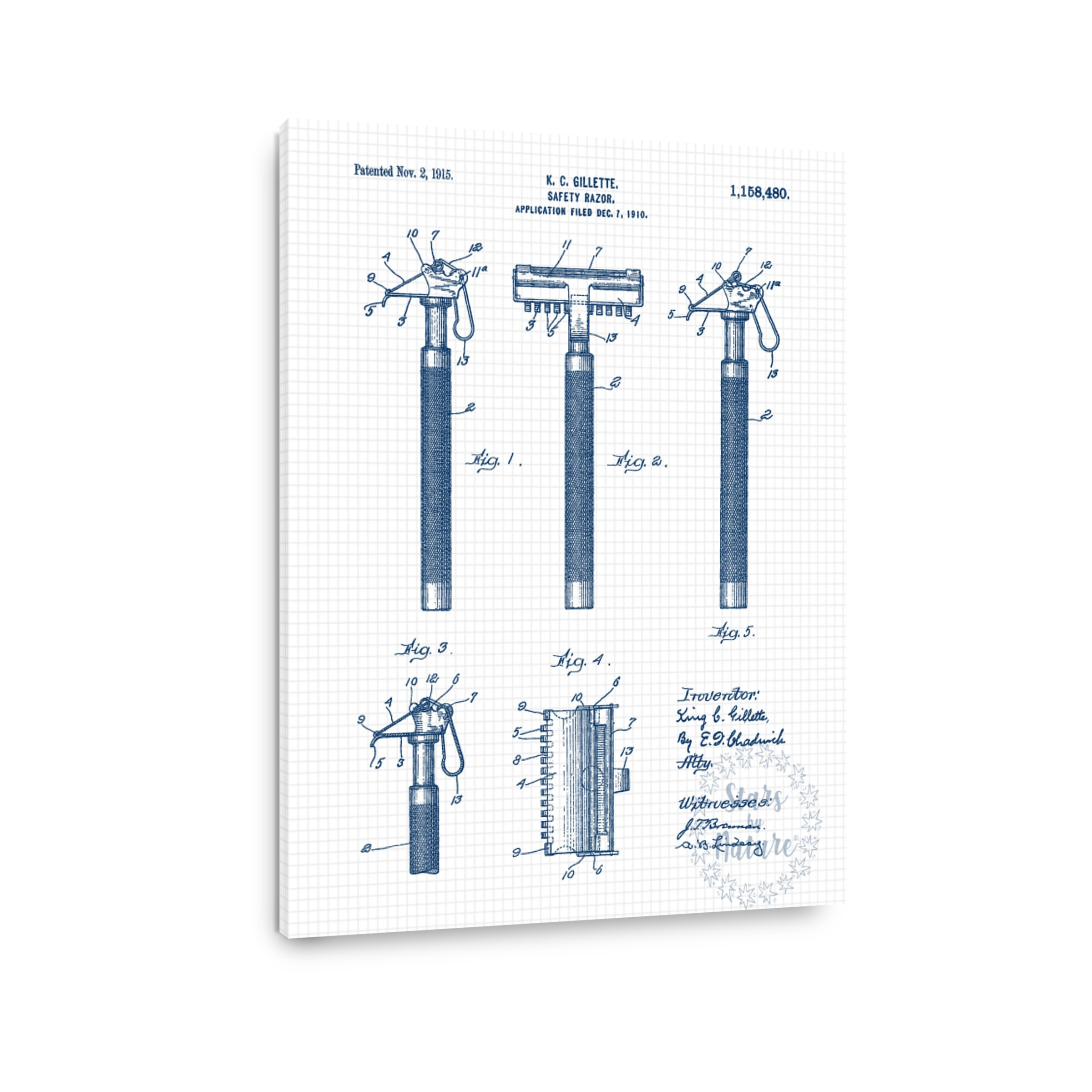 Gillette Safety Razor Blueprint Art
