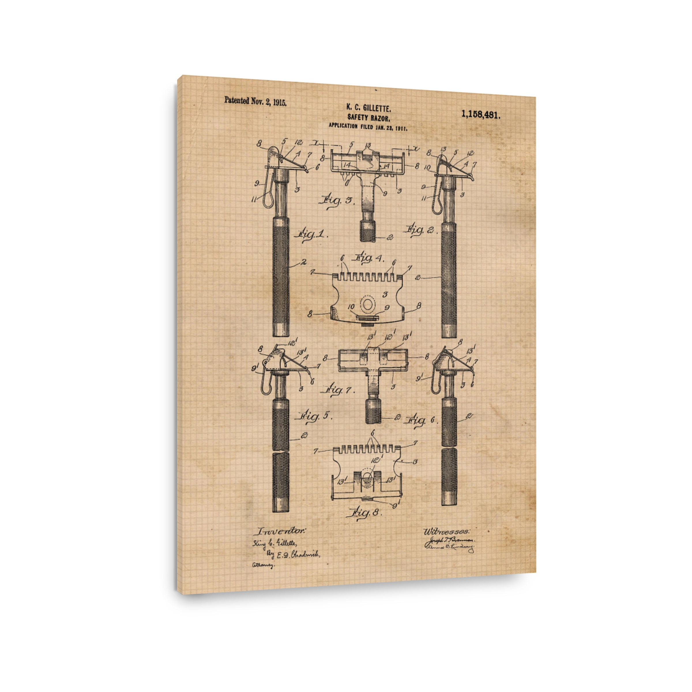 Gillette Safety Razor Patent Blueprint