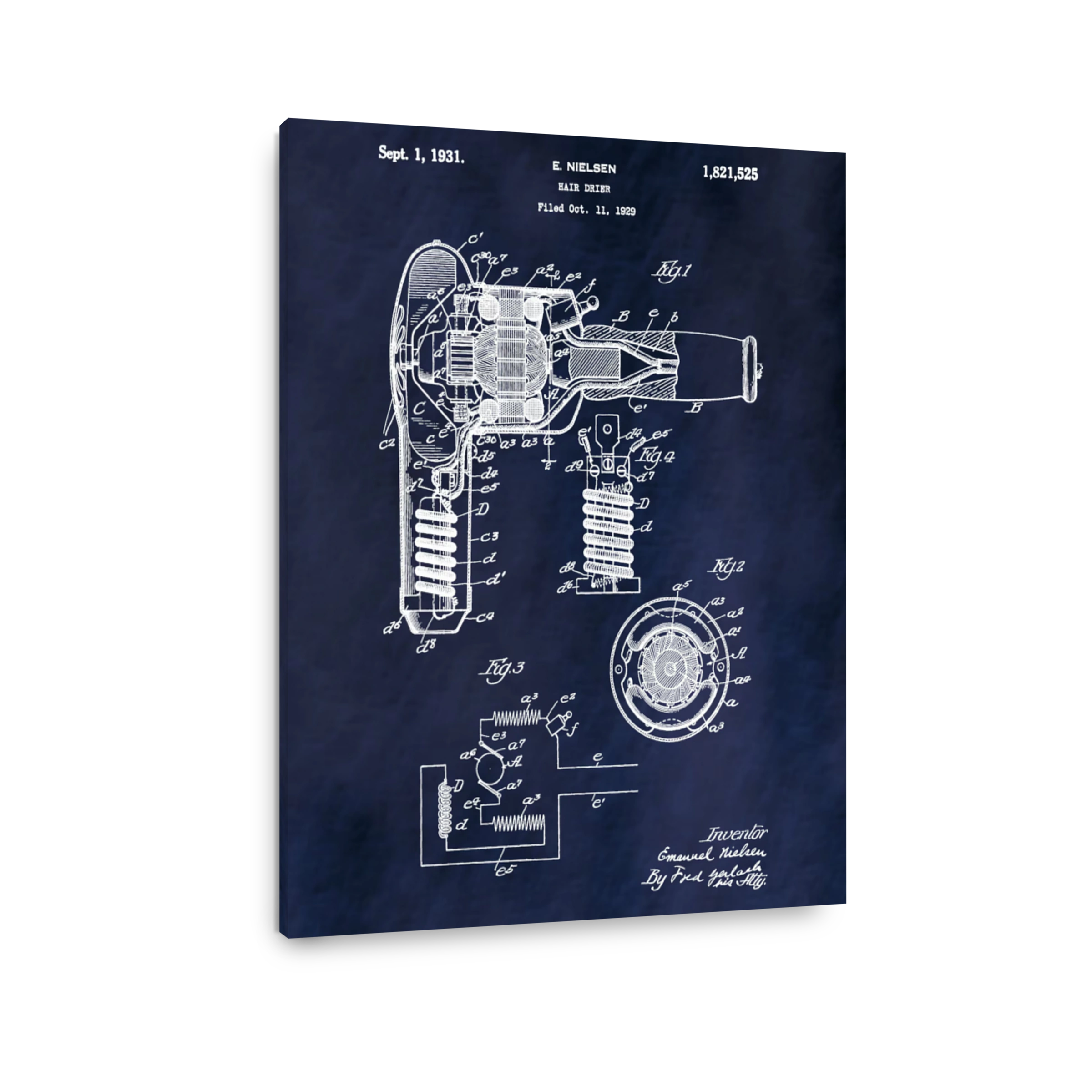 Vintage Hair Dryer Blueprint Art