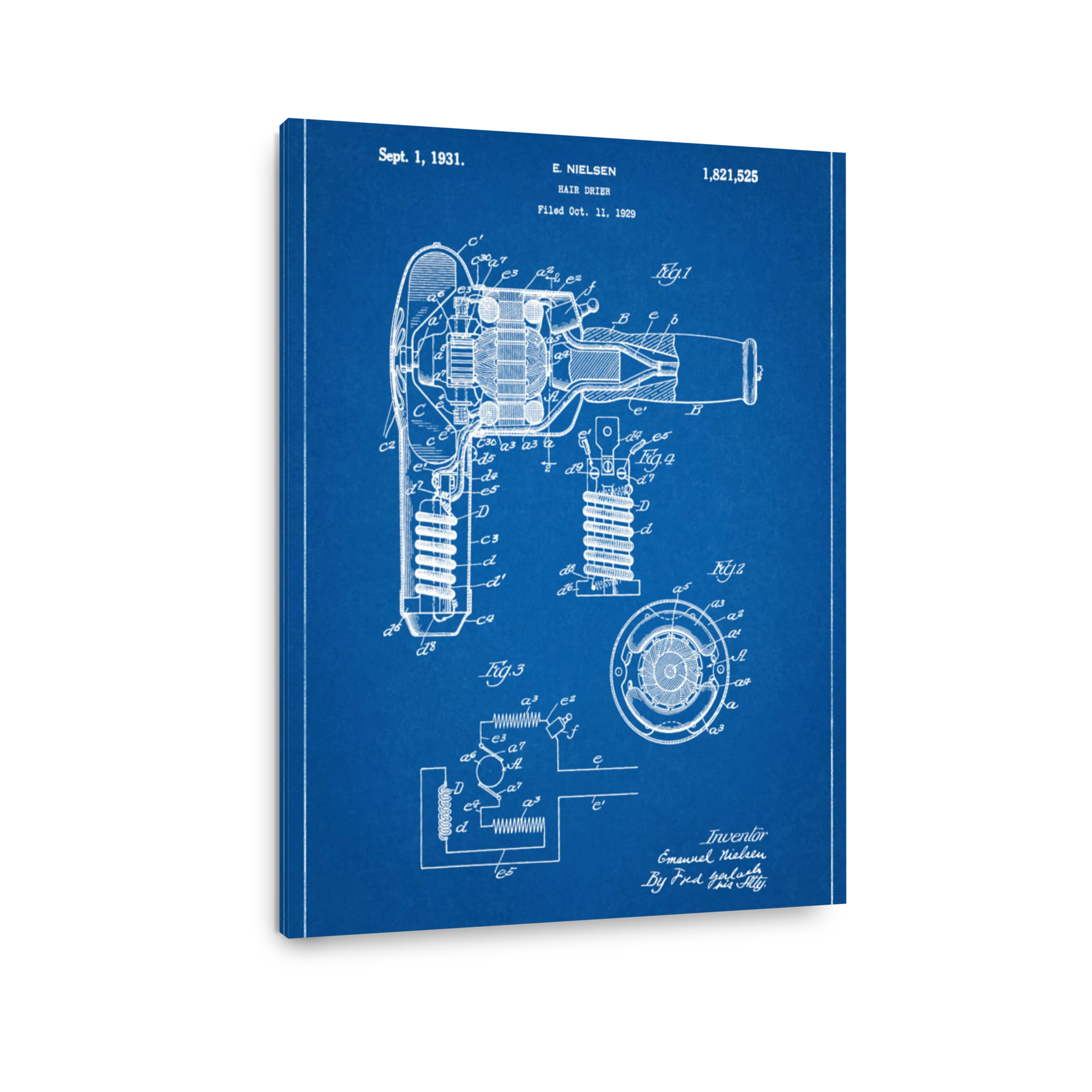 Vintage Hair Dryer Blueprint Art