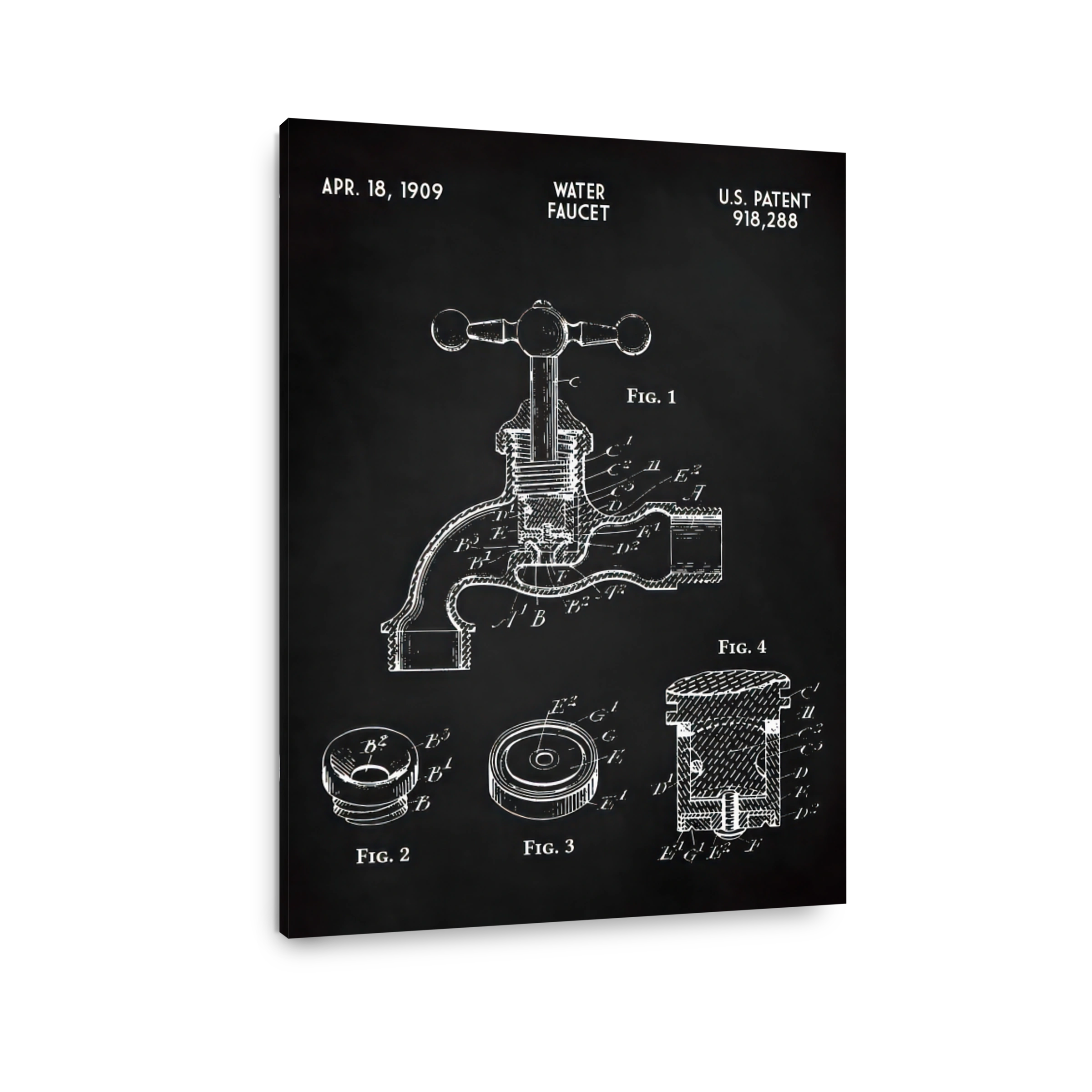 Vintage Water Faucet Blueprint Art