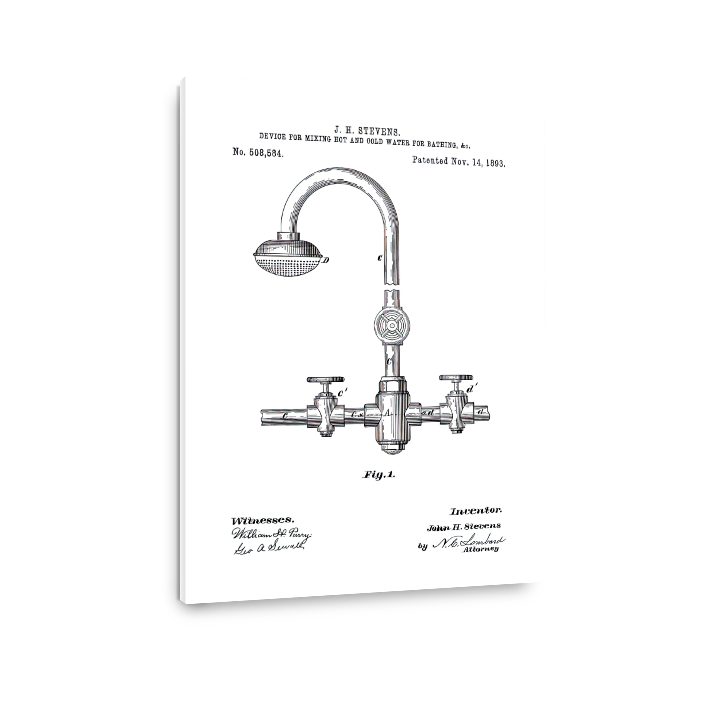 Vintage Shower Head Patent Blueprint