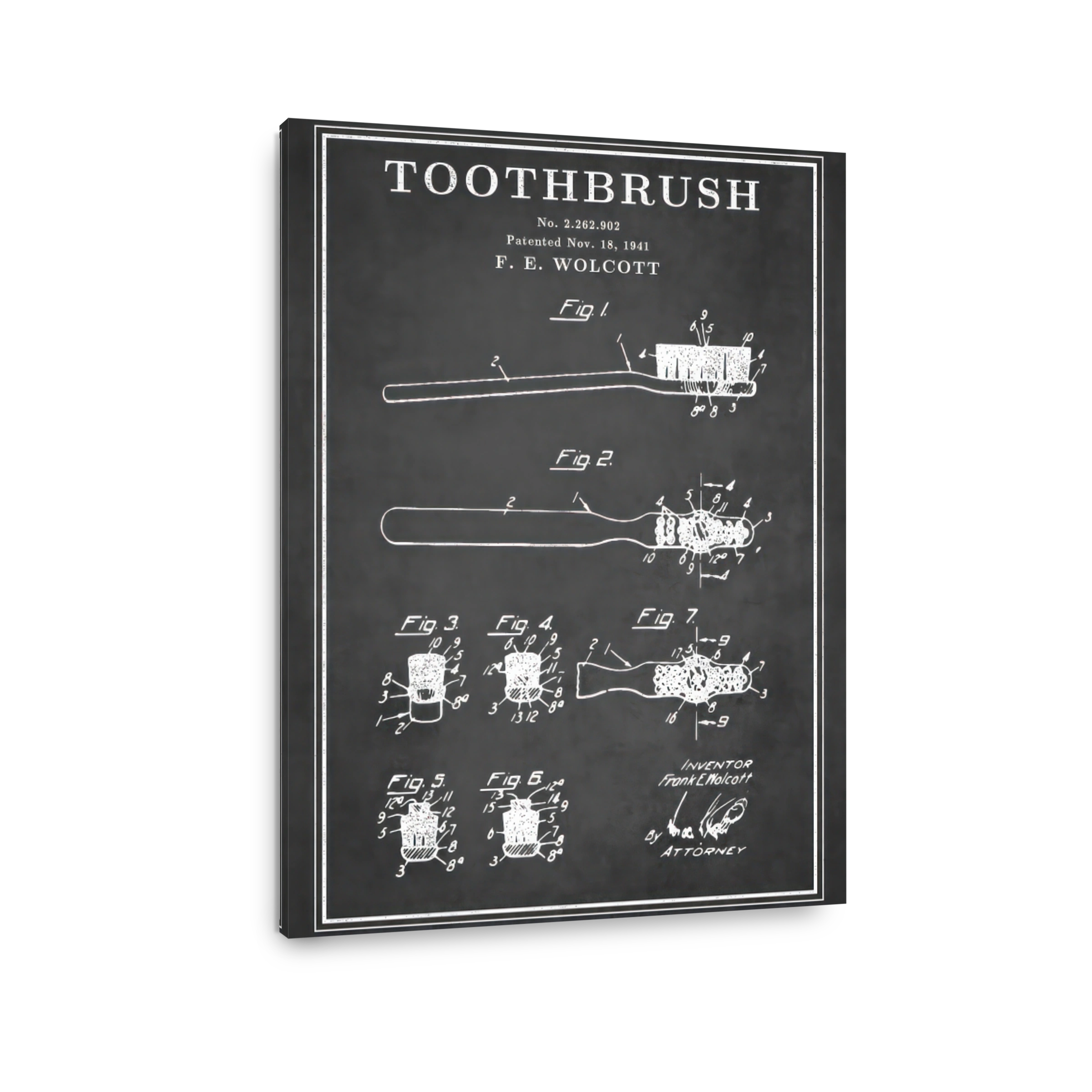 Vintage Toothbrush Patent Blueprint Art