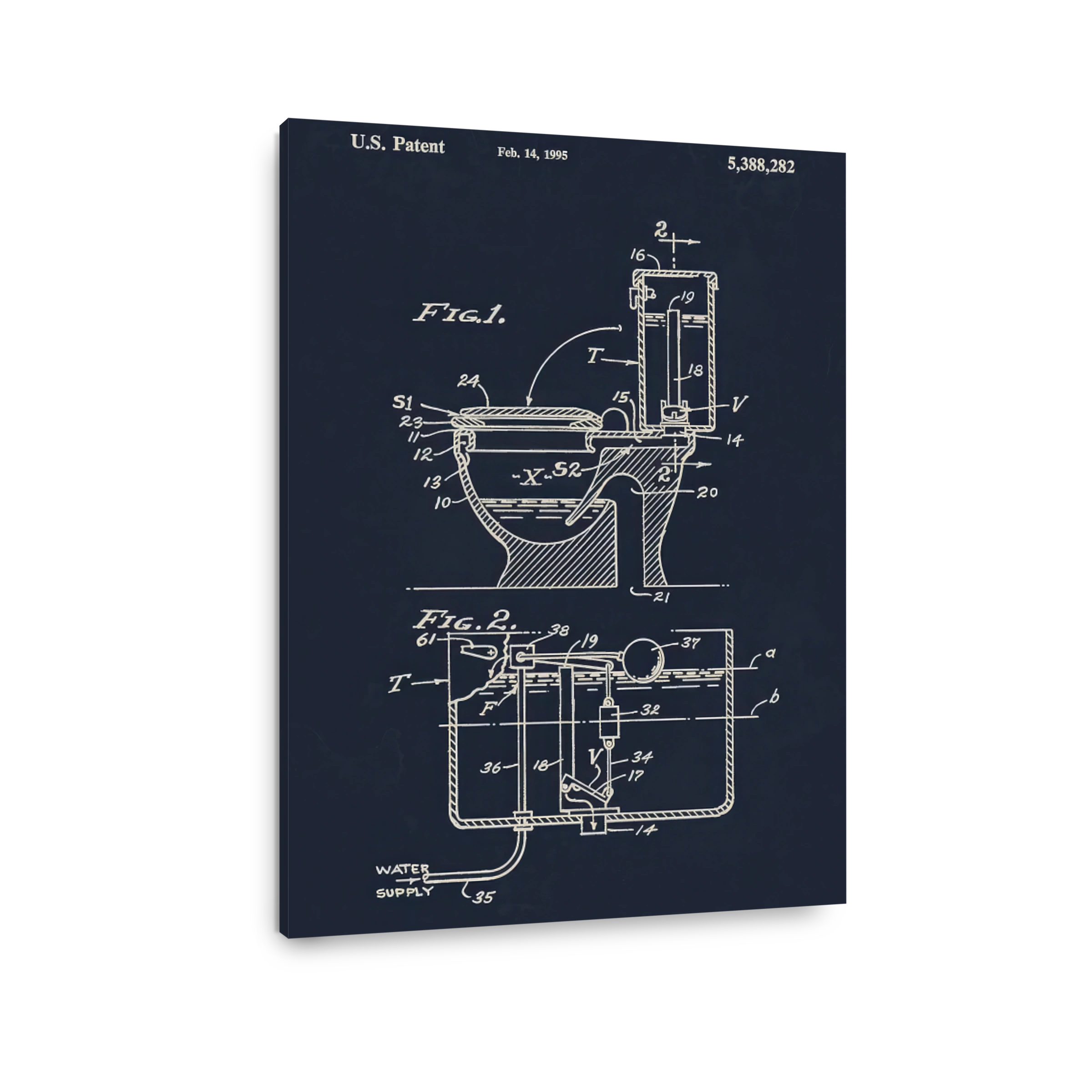 Vintage Toilet Blueprint Patent Art